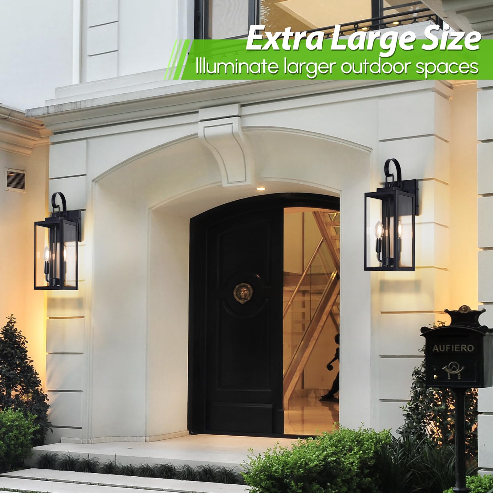 Beslowe 18'' Outdoor Wall Light Fixture, 2-Light Large Exterior Lighting Fixture Wall Mount, Waterproof Porch Light Outdoor Wall