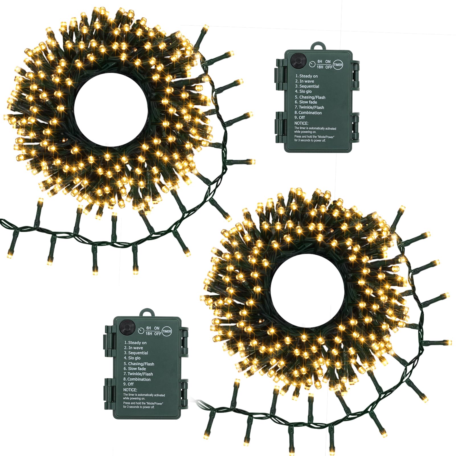 BSGlobal 2 Pack String Lights 20Ft 400 LED Waterproof Warm White with Timer 8 Modes for Outdoor Tree Home Decor