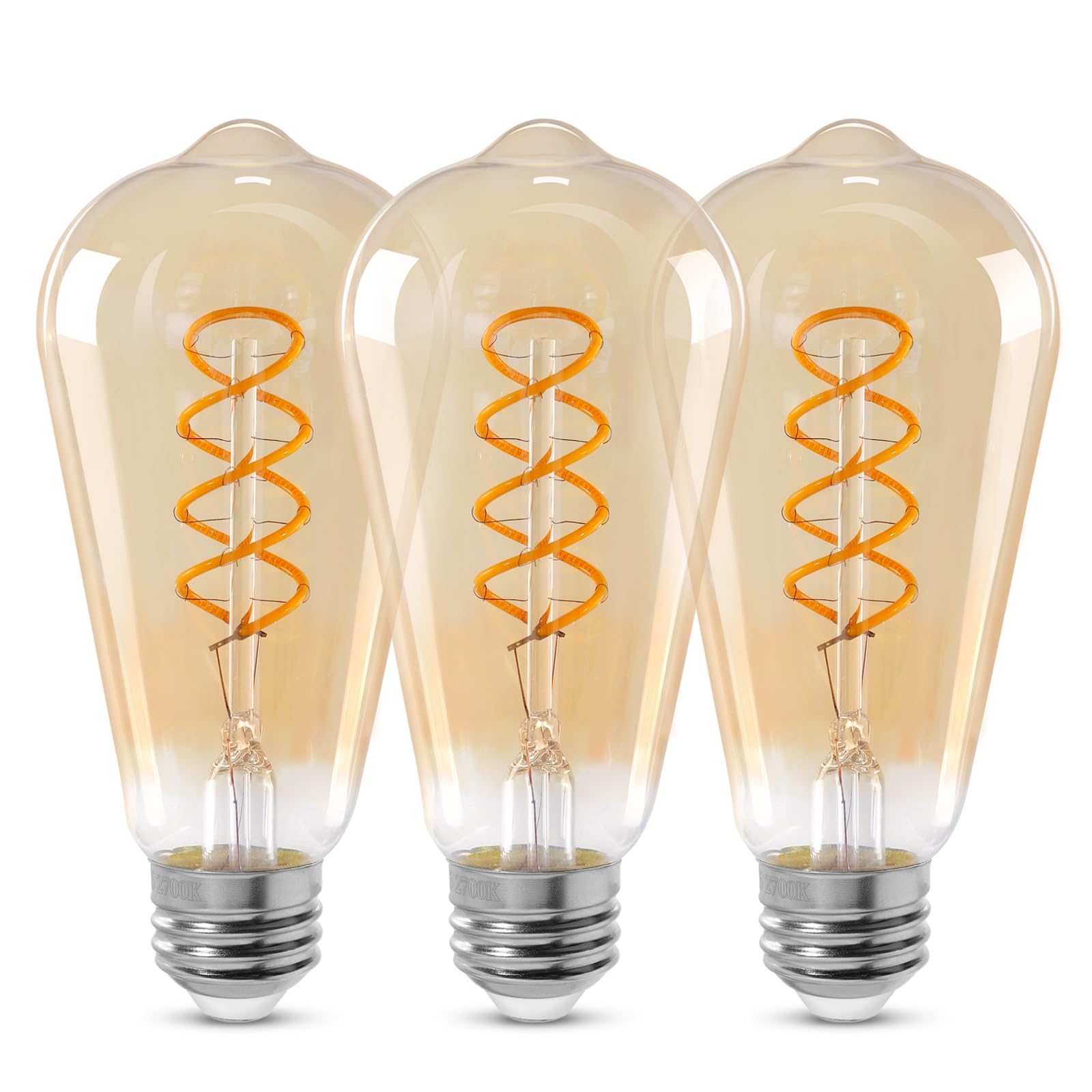 Decoaui St64 Led E26 Vintage Edison Light Bulbs, Light Amber Glass, Dimmable, 4W(40W Equivalent) 300 Lumin, 2500K Warm White, Sp