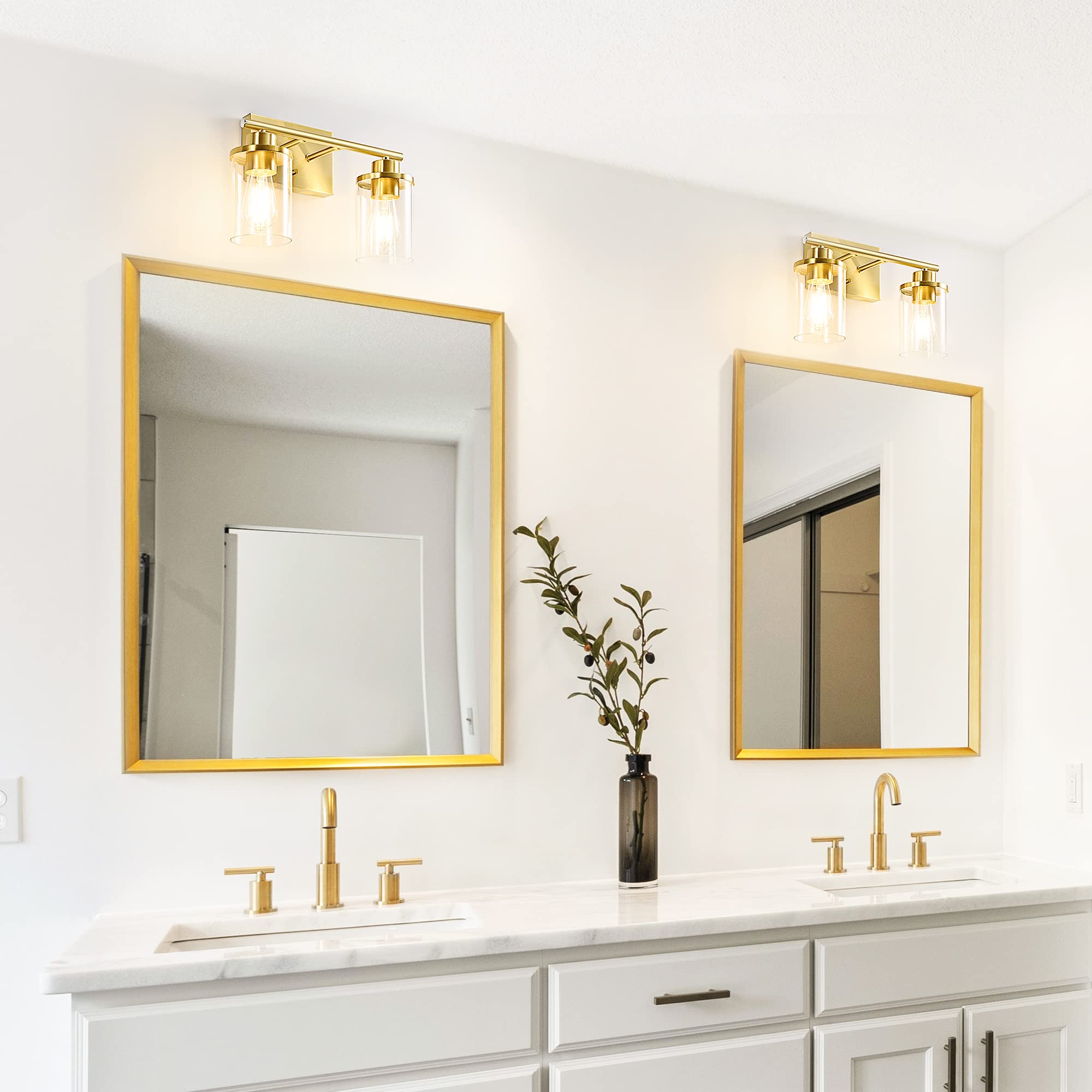 EDISHINE Bathroom Light Fixtures, 2-Light Gold Bathroom Vanity Light, Modern Wall Sconces with Clear Glass Shades for Bathroom,