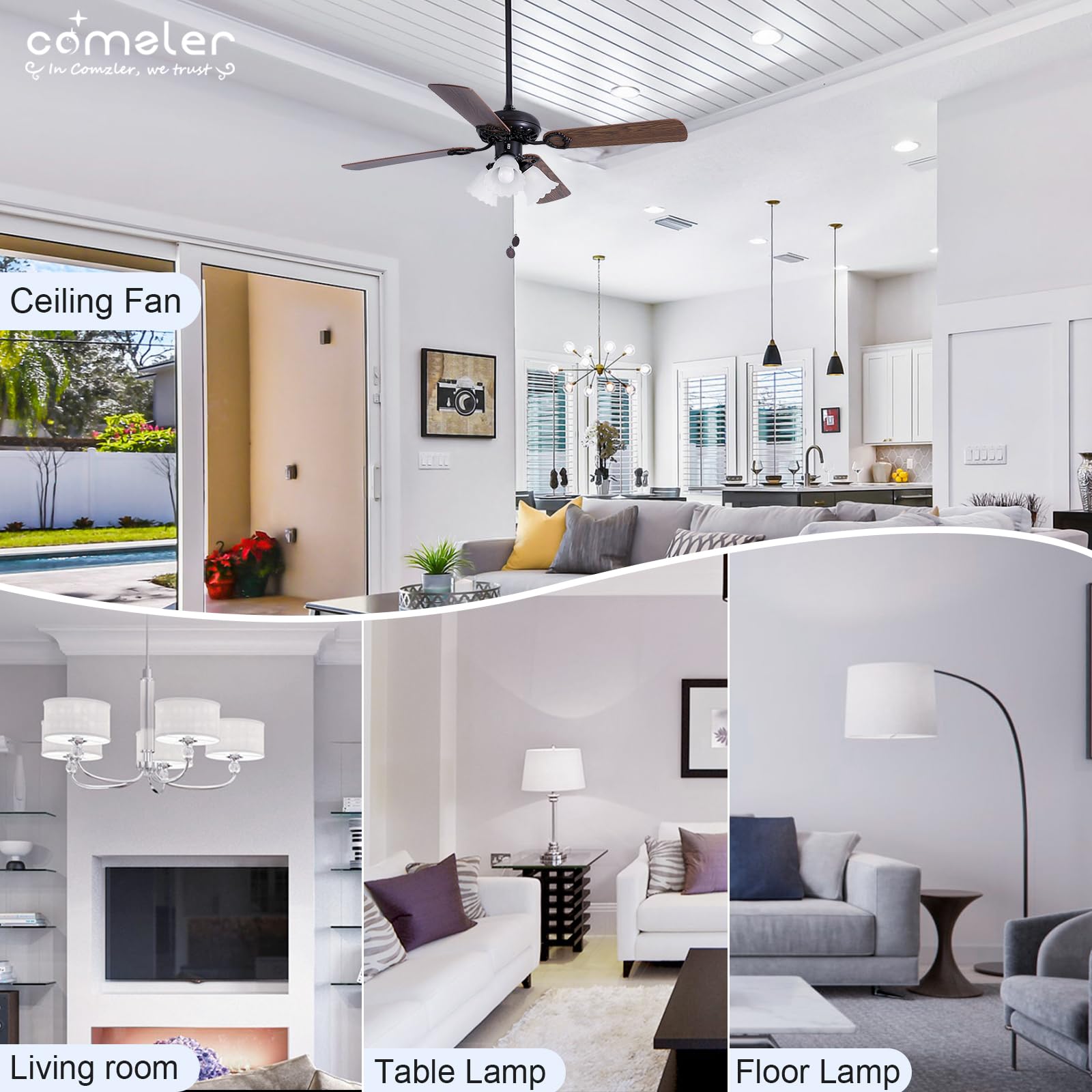 Comzler Ceiling Fan Light Bulbs E26 Led Bulb, 6000K Cool Bright Daylight, 60 Watt Equivalent Appliance Light Bulb, A15 Small Lig