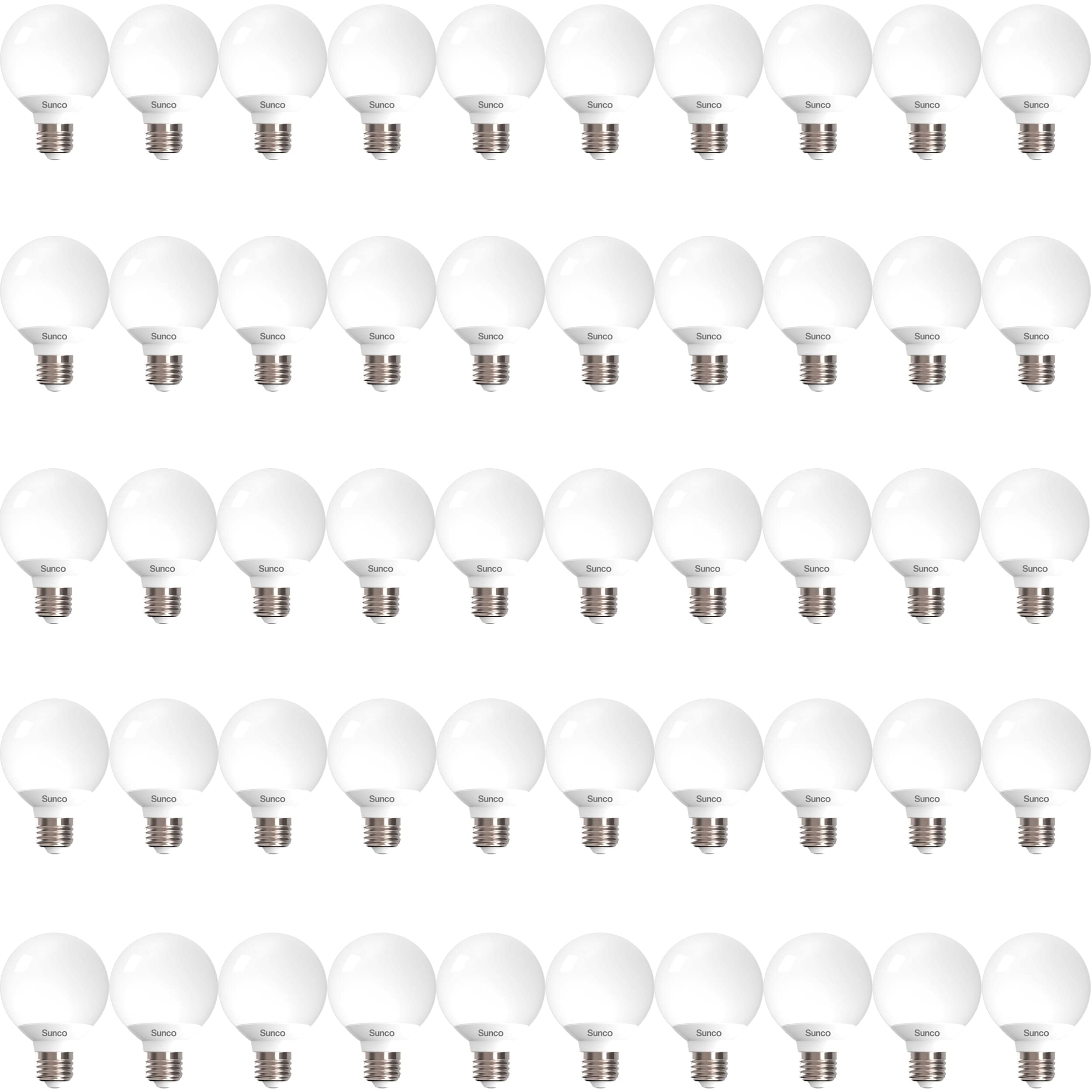 Sunco 50 Pack G25 Led Light Bulbs, Vanity Globe Bathroom Light Bulb, 450 Lm, 2700K Soft White, 6W (40W Equivalent), Dimmable Mir