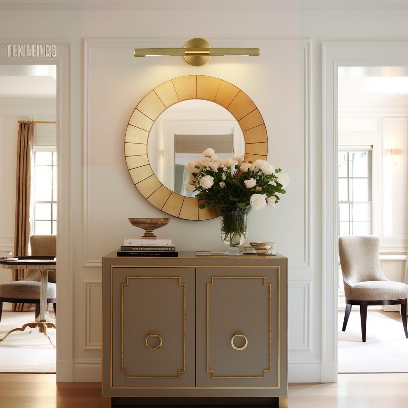 Knurldon Hardwired Picture Light, 19'' Knurled Brass Wall Sconces, Rotatable 360 Picture Lights For Wall, Wall Art Gold Sconces