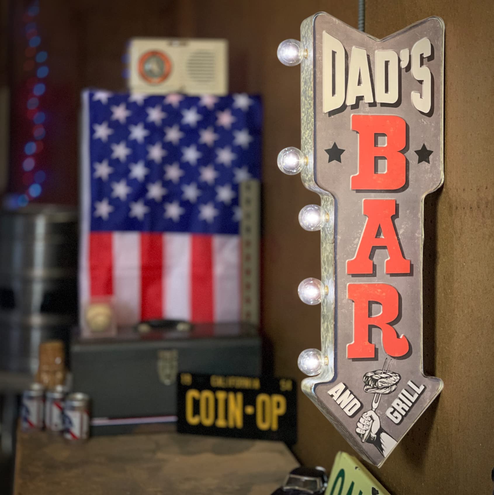 American Vintage Sign Co. Dads Bar Double-Sided Marquee Sign Metal LED Bulbs 26 x 3 x 8 inches Vintage Print