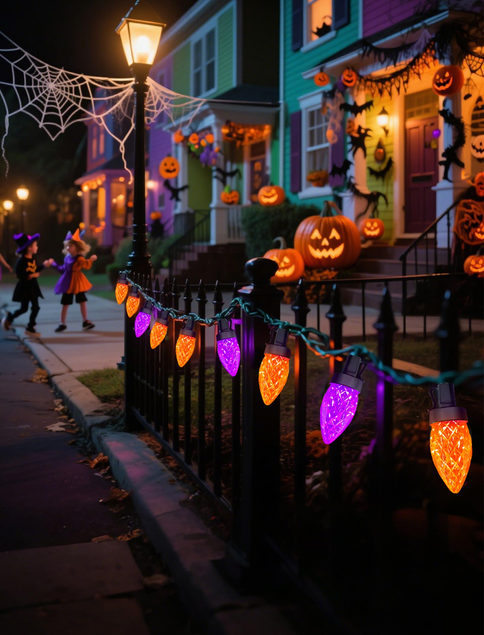 Xingzd 26Ft Halloween String Lights Outdoor  50 C7 Led Orange And Purple String Lights  Plug-In Halloween Patio Decorative Lights For Indoor Christmas Backary Porch House Holiday Party Decor