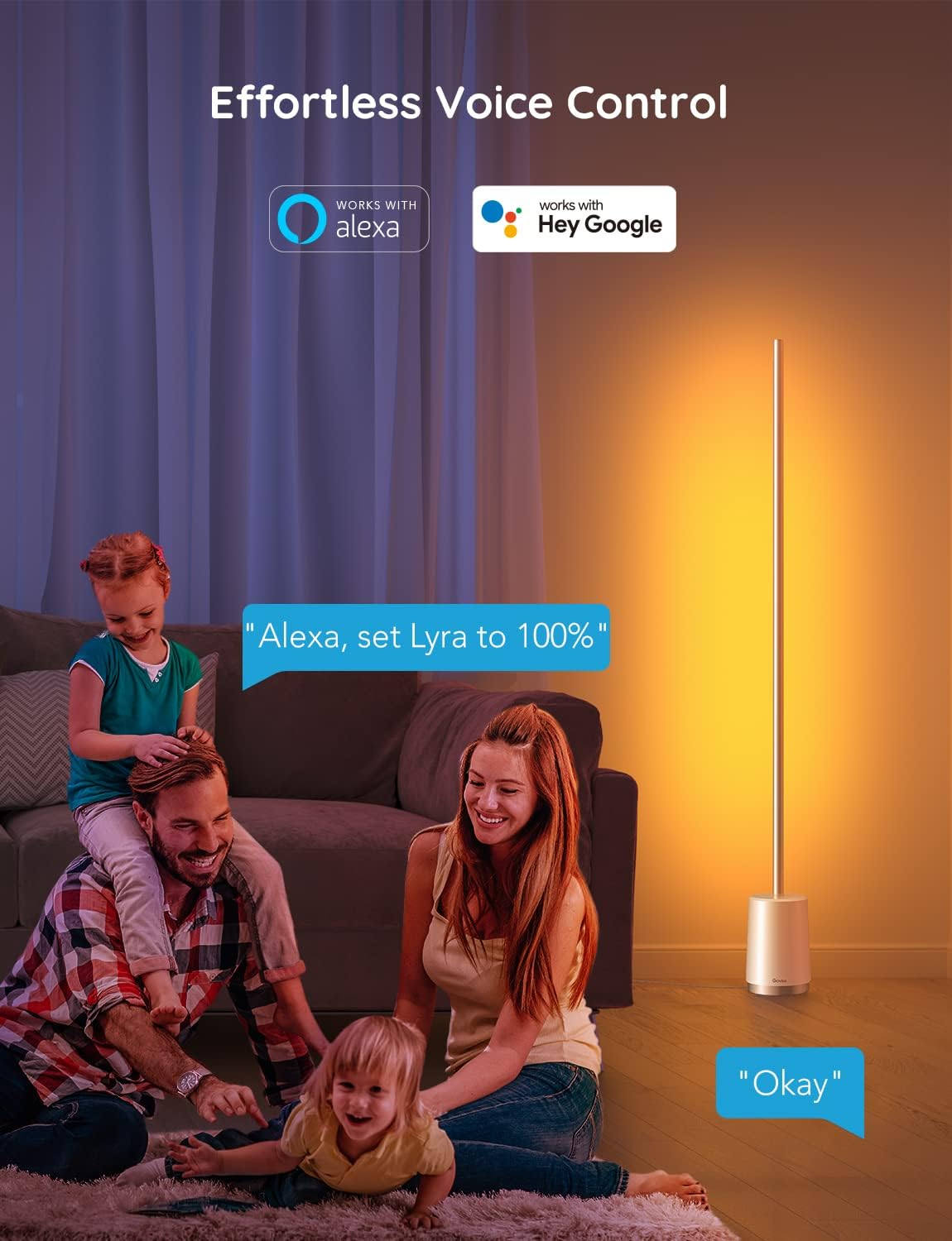 Govee Floor Lamp, RGBIC Lyra Color Changing Corner Lamp, Modern LED Lights with Wi-Fi App Control, 64+ Scene, DIY Modes, Music S