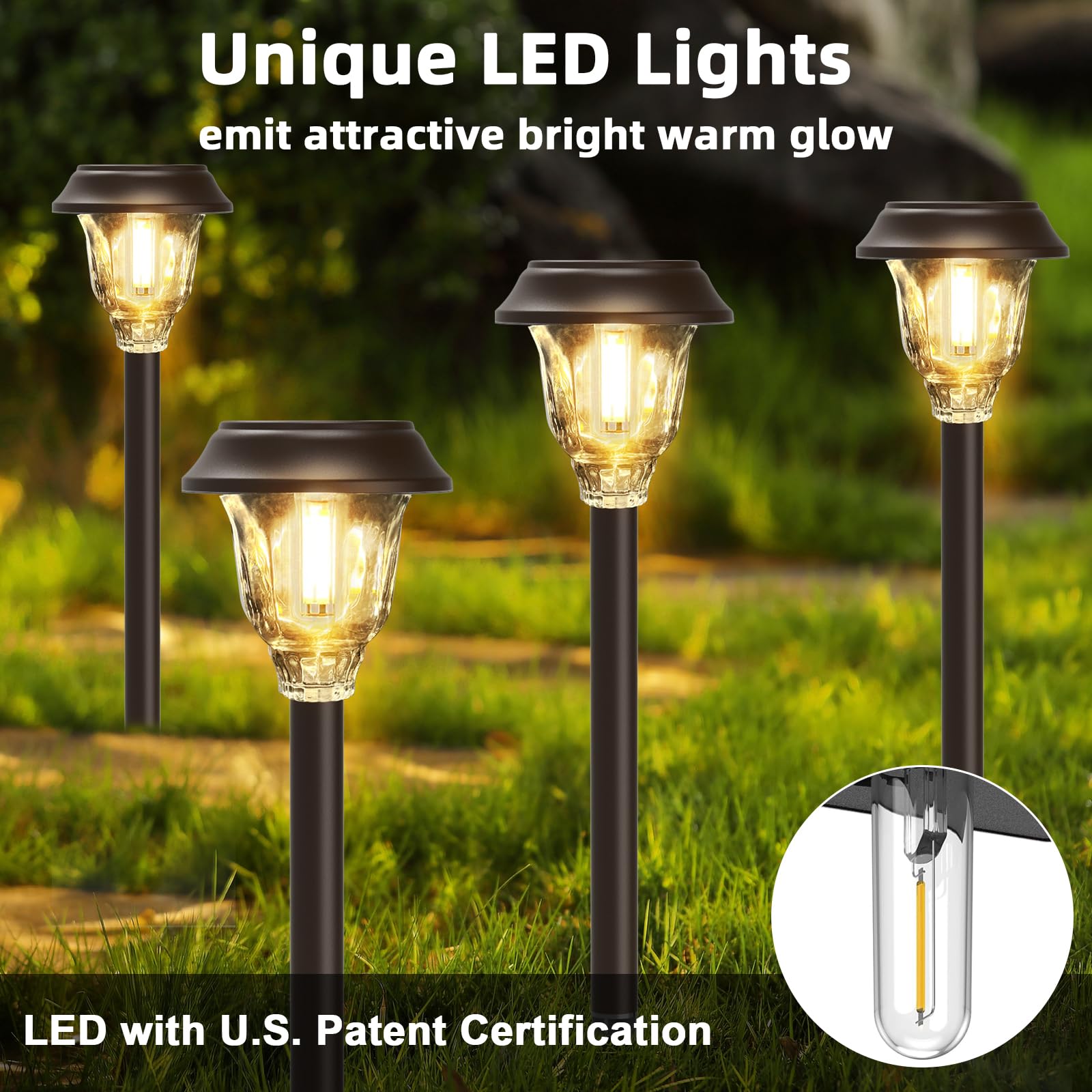 Doeslag Solar Lights Outdoor Waterproof, Glass Metal Solar Pathway Lights, 6 Pack Outdoor Solar Lights For Garden Yard Driveway,