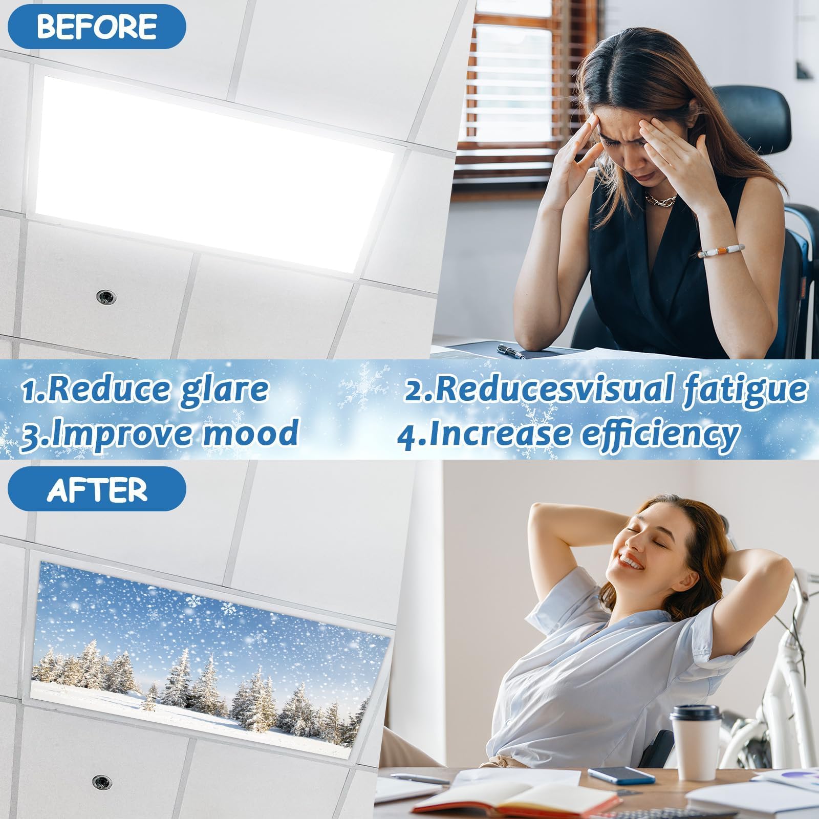 Wiooffen 8 Pcs Fluorescent Light Covers, 80 Magnets, 4x2 Ft, Polyester, Winter White, Model YM0731, Easy Install for Office & Home