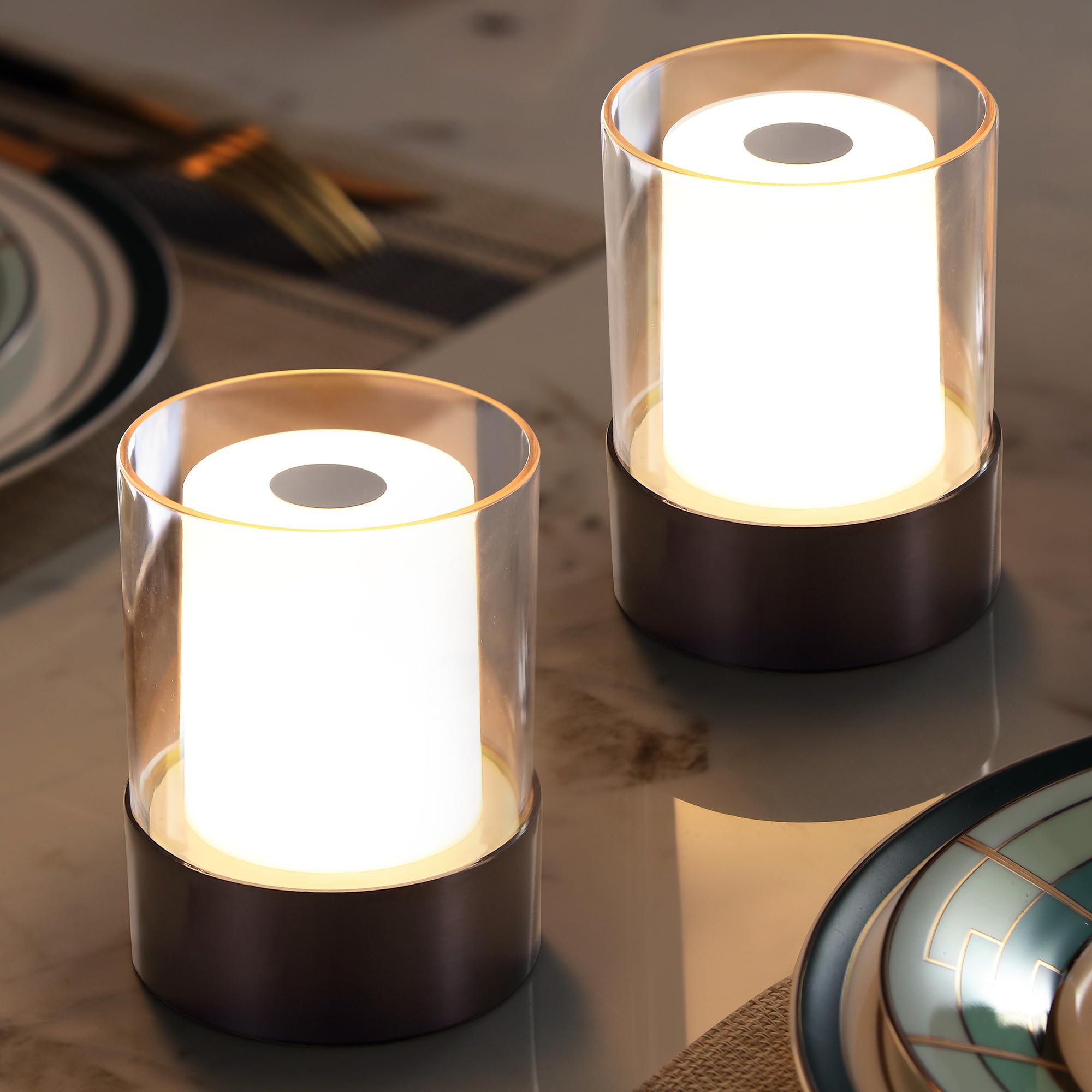 NEWSEE LED 4 Mini Cordless Table Lamp 2 Pack, Outdoor Waterproof Lamp, Rechargeable Battery Operated Lamp, Portable Touch Night