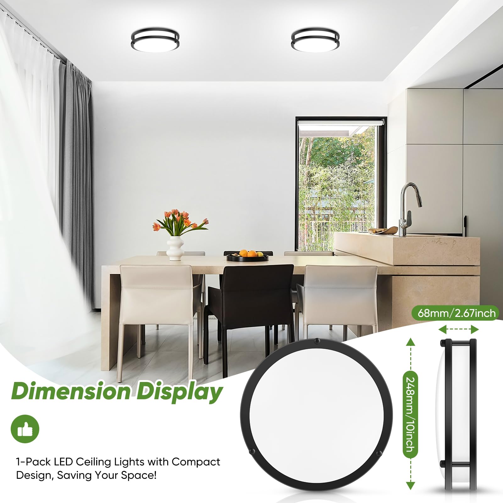 TOBUSA 10 Inch LED Flush Mount Ceiling Light Dimmable Black Metal Fixture 5 Color Adjustable Model 62425008-04