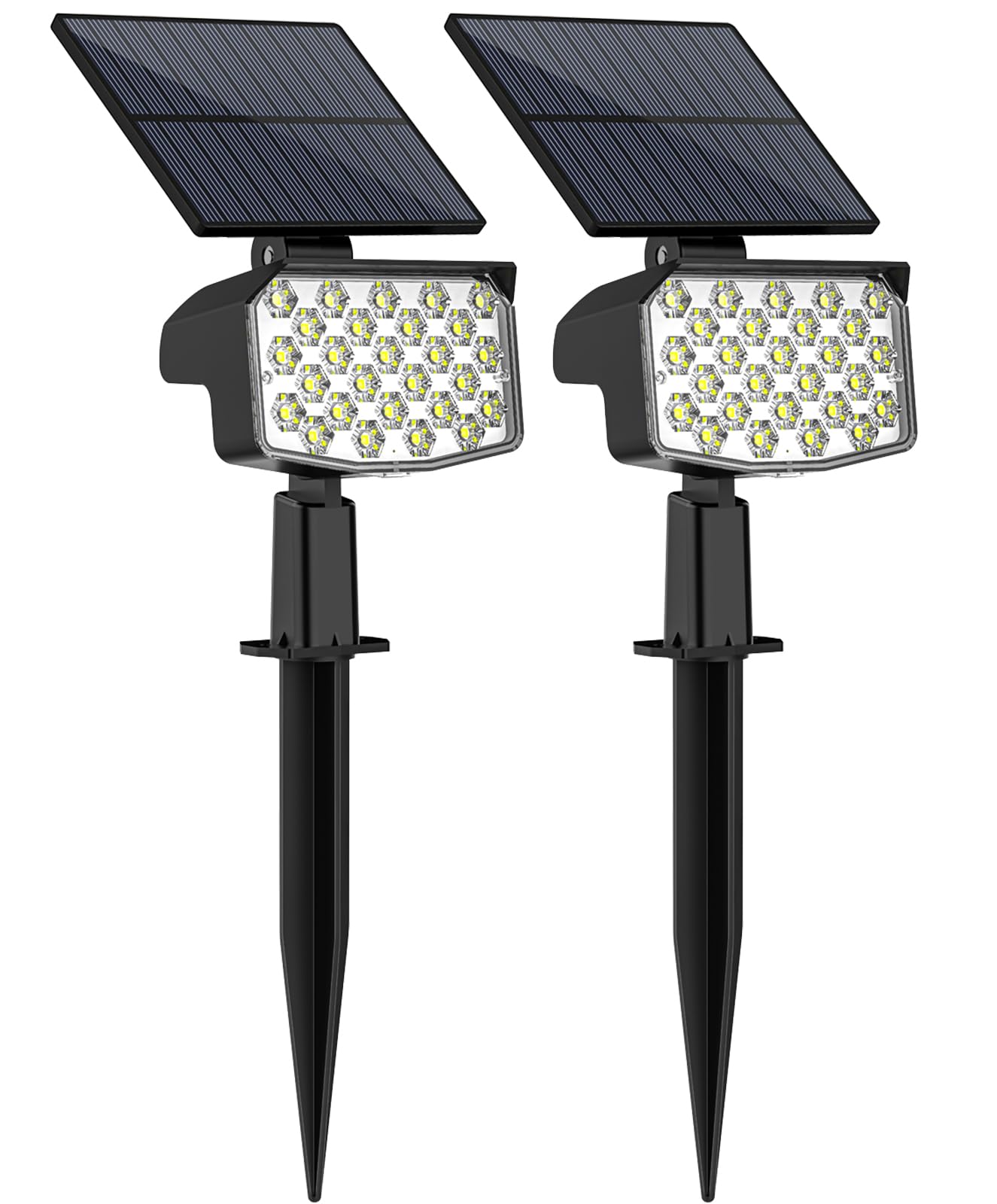 MinPea Solar Spot Lights Outdoor, 27 LED, Waterproof IP65, 3 Lighting Modes, 2 Pack, Cool White