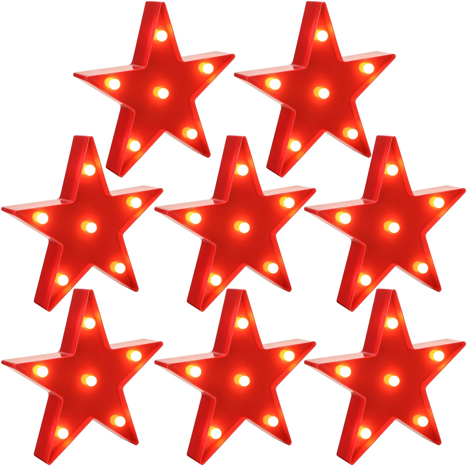Jutom 8 Pieces Star Night Lights LED Plastic Star Shaped Sign Lighted Marquee Desk Lamp for Gift Red