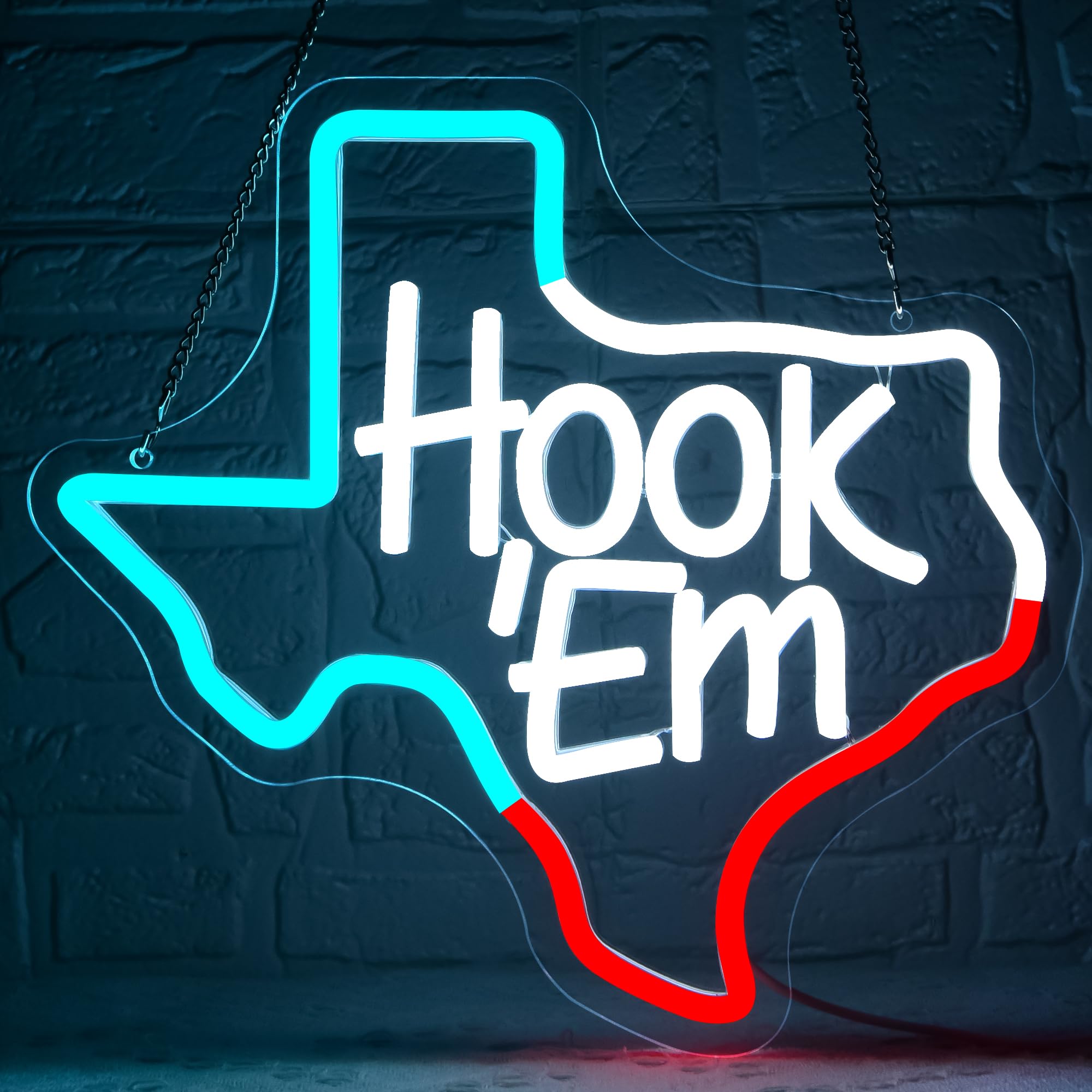 Hook Em Neon Sign for Wall Decor Texas Neon Light with Dimmable LED Light Up Sign for Dorm Bedroom Man Cave Club Bar Birthday Gi
