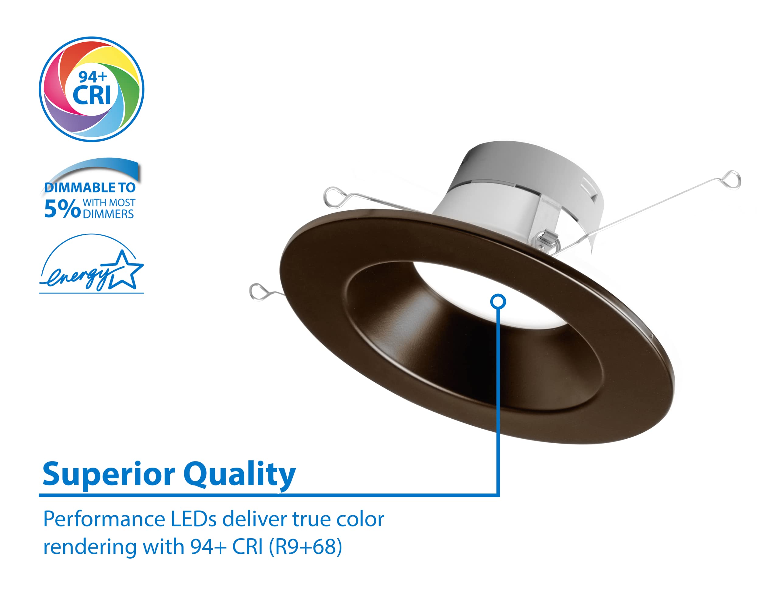 Nicor LED Recessed Ceiling Light, 5/6 inch, 918 Lumens, Selectable CCT 2700K-5000K, Oil-Rubbed Bronze, Model D