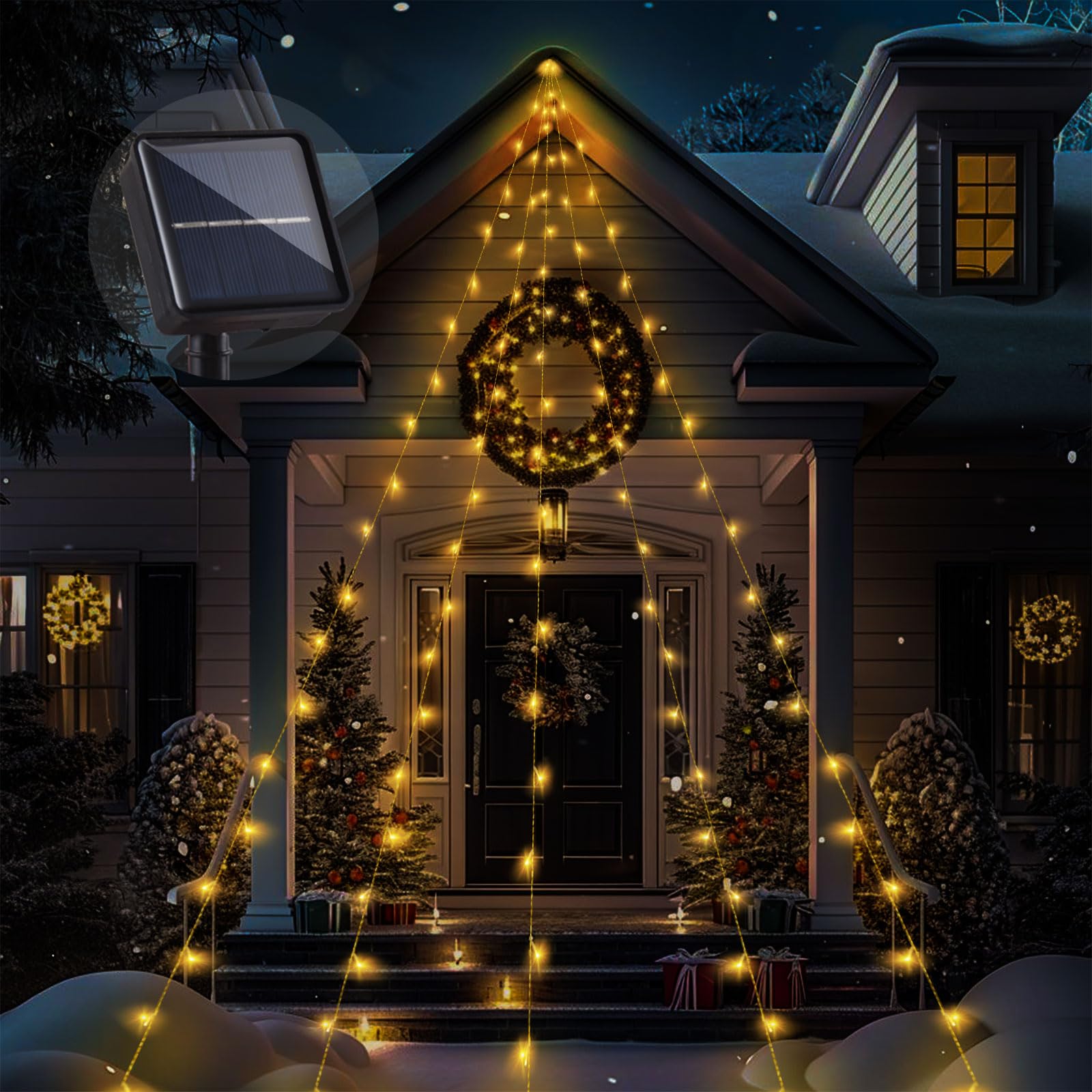 Large Size 16.5FT Solar String Lights Outdoor, 8 Modes Solar Christmas Tree Lights, Outdoor Solar Christmas Lights Decortions for Eaves, Tree, Patio,Warm White