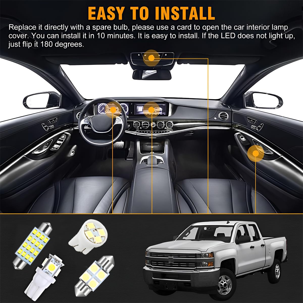 Auceli 42 Pcs Car Led Bulbs, Auto Interior Light Kit Set, Super Bright T10 31 Mm 36 Mm 41 Mm Replacement Bulb, Indoor Dome Map License Trunk License Plate White Lights