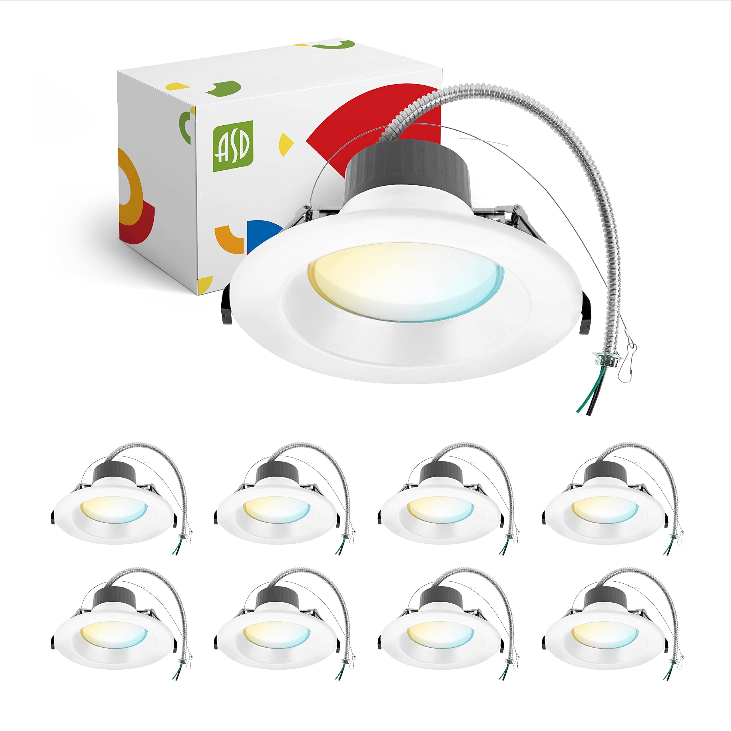 ASD 6 Inch Canless LED Downlight, Dimmable, 10/15/22W, 5 Color Temps, Aluminum, 8 Pack, White, Model A-CDL7