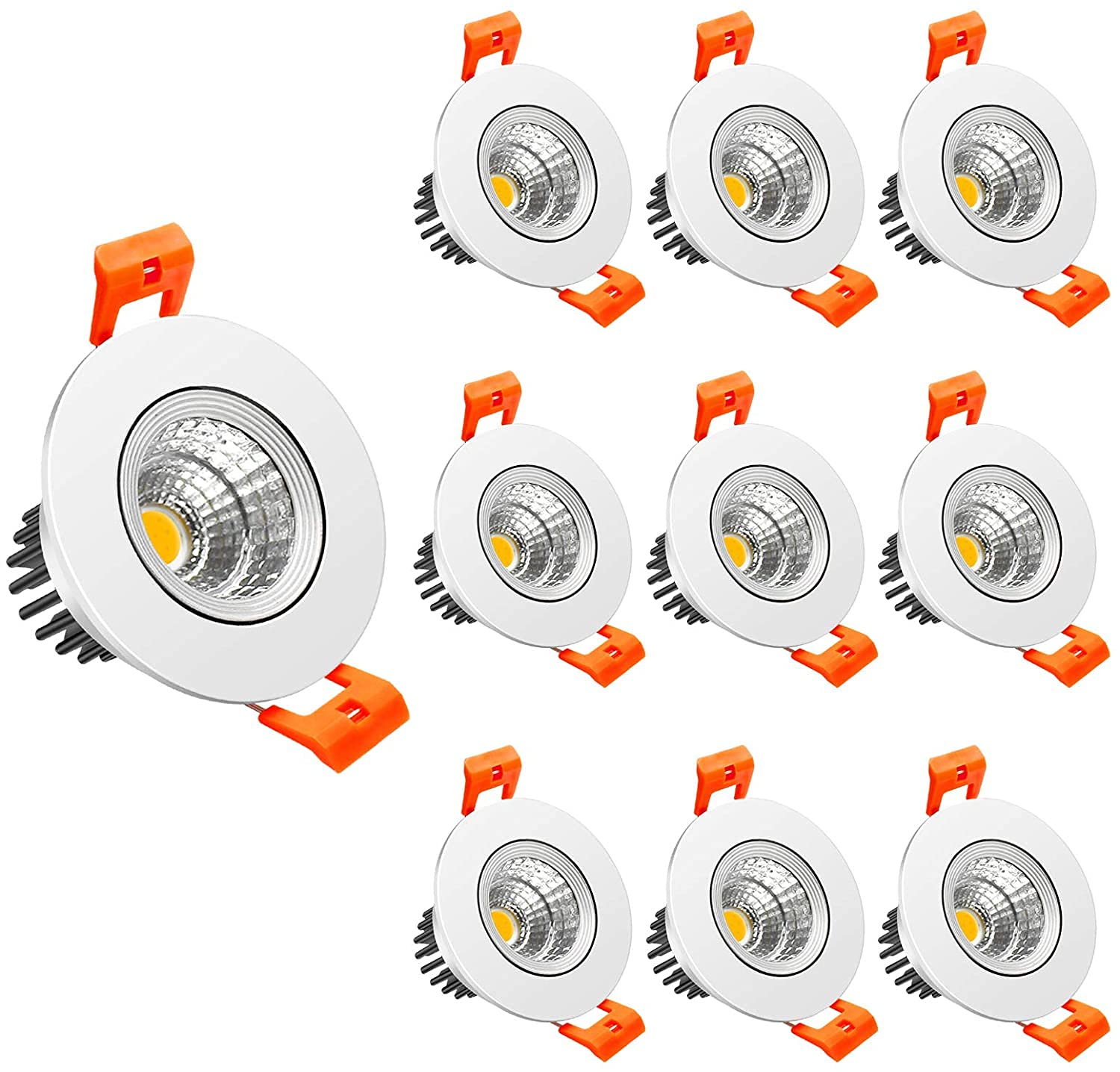 LightingWill 2inch LED Dimmable Downlight, 3W COB Recessed Ceiling Light, Ultra Warm White 2700K, 10 Pack, Aluminum