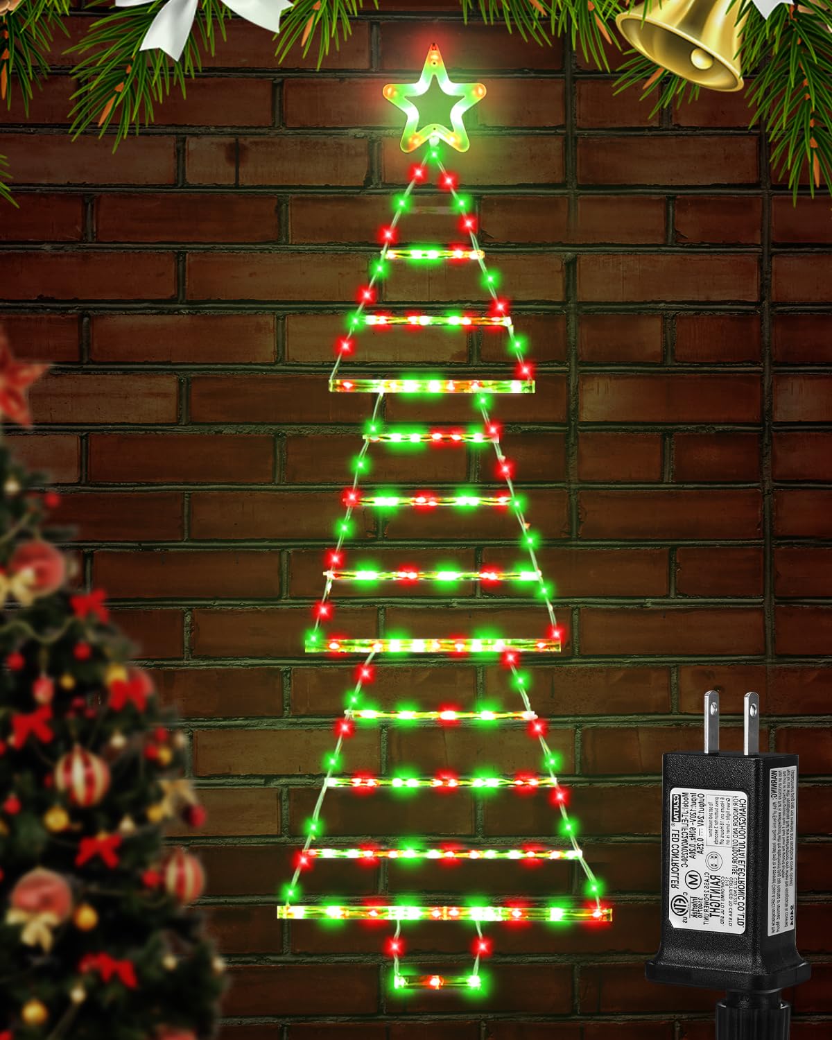 MUYUN Outdoor Christmas Decorations Lights 4.6ft 175 LED Christmas Tree Ladder Lights with 8 Lighting Modes&Memory Function,Waterproof Christmas Tree Lights for Indoor Outdoor Home Wall Window