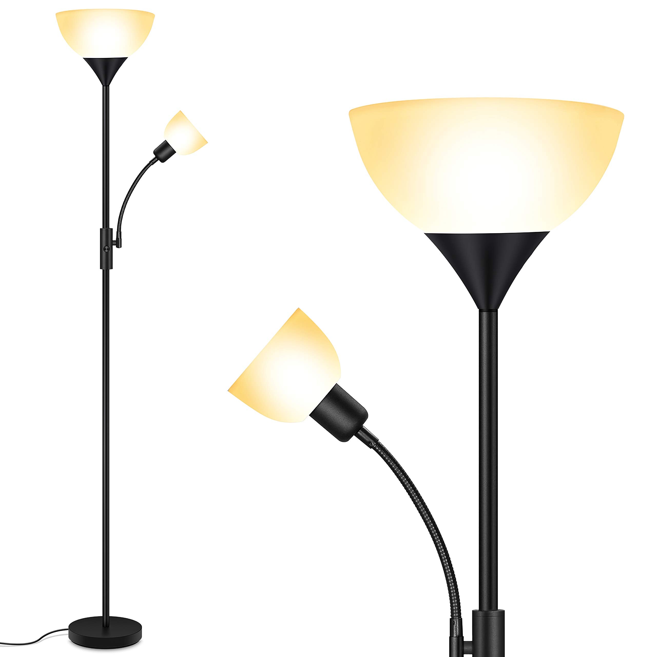 BoostArea Floor Lamp, Torchiere with Adjustable Reading Lamp, 71in Tall, Metal, Black, Model HD002ZMH