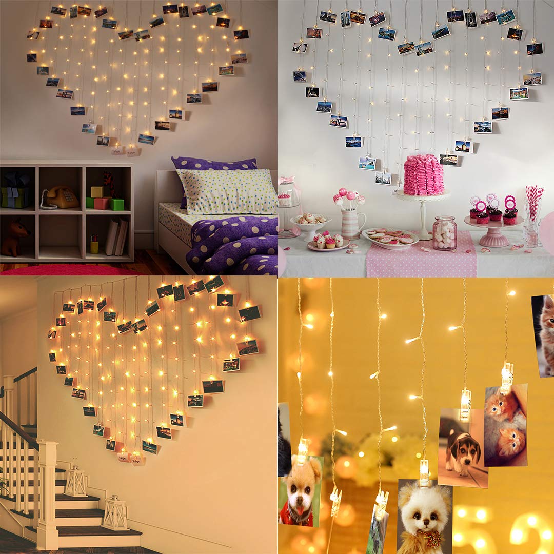 Benelet 124 Lights Heart Shape Picture Clip String Lights, Warm White, 32 Clips, Model 682559232097 - Perfect for Bedroom and Event Decor