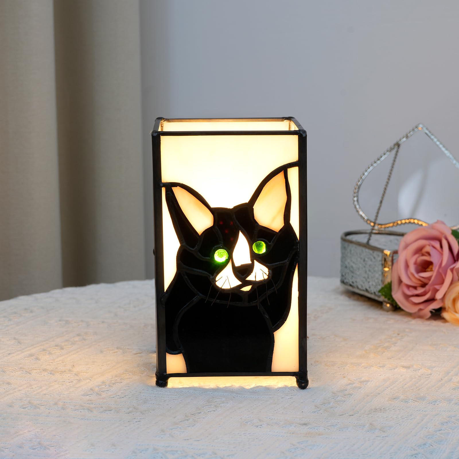 Kiphepi Tiffany Lamp Stained Glass Lamp Small Bedside Table Lamps For Living Room Home Decor Girls Women Birthday Halloween Christmas Thanksgiving Day Gift Black Cat