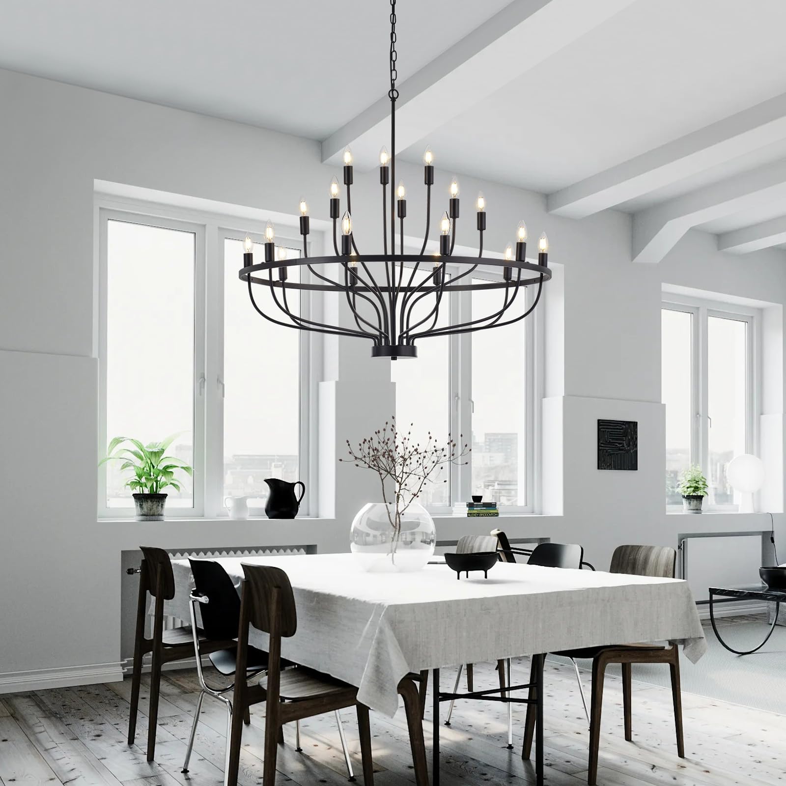 Widluth Industrial Black Chandelier, 39.4in, 18-Lights Candle Style, Rustic Vintage Design, Model MD1009-18-hei