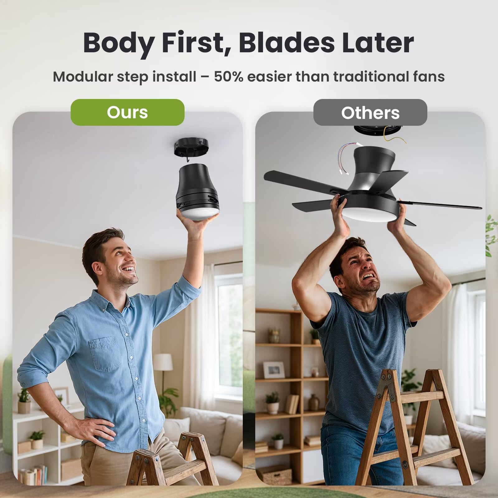 OSTIVE 42 Inch Black Ceiling Fan with Lights, Remote, Quiet Reversible DC Motor, 3CCT Dimmable LED for Indoor/Outdoor Use