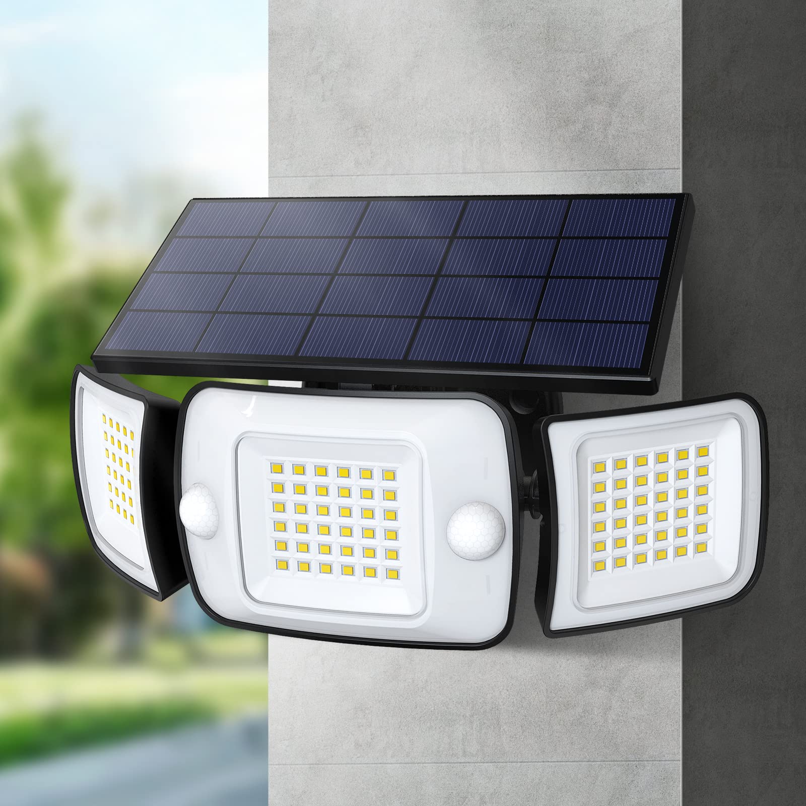 Intelamp Solar Outdoor Lights, 6000Mah Motion Sensor, Waterproof Flood Lights, 3 Modes, Black