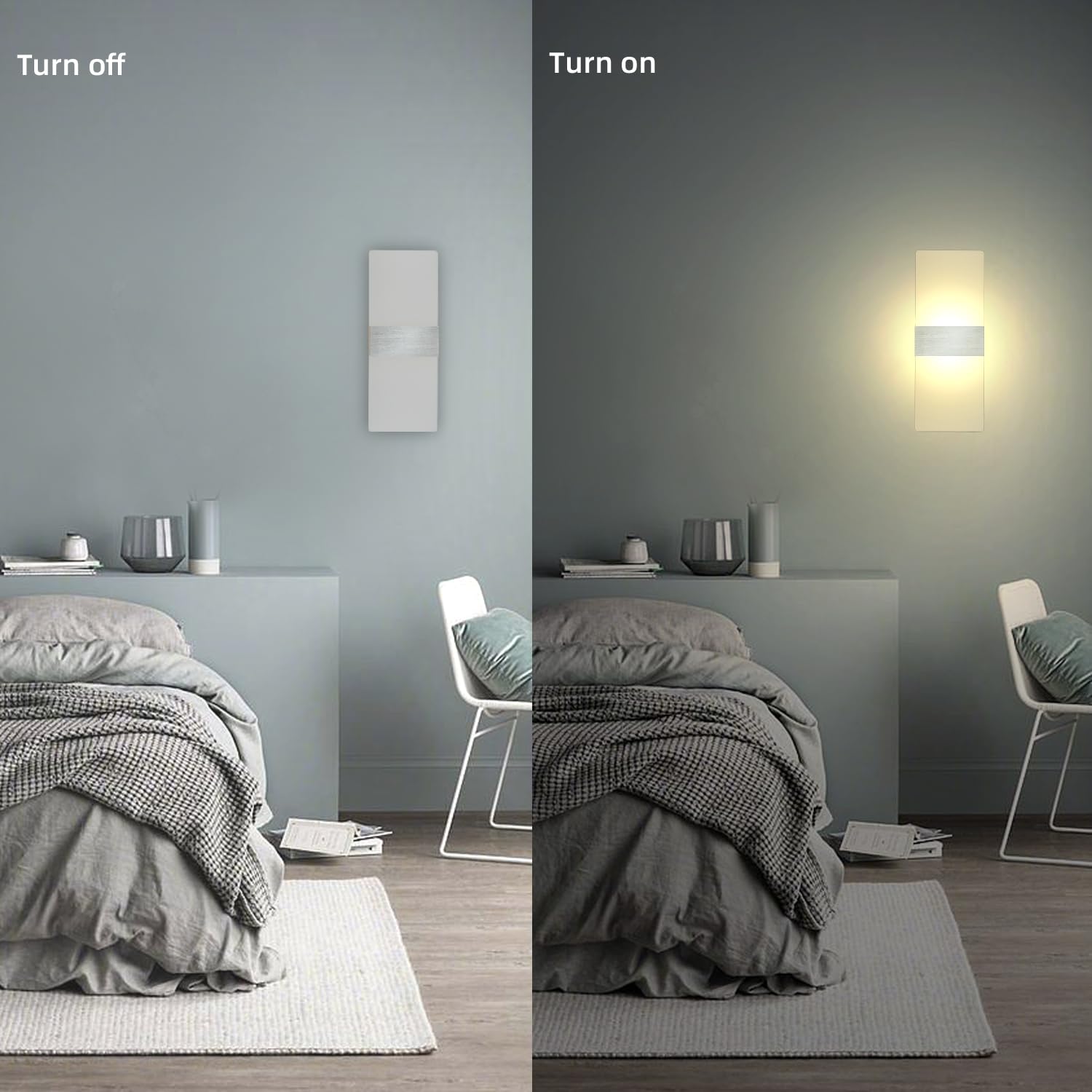 KICAAO Modern Wall Sconces, LED Up Downlight, Acrylic, 10W, Warm White 2700K, Model MD-MI-008, 4-Pack