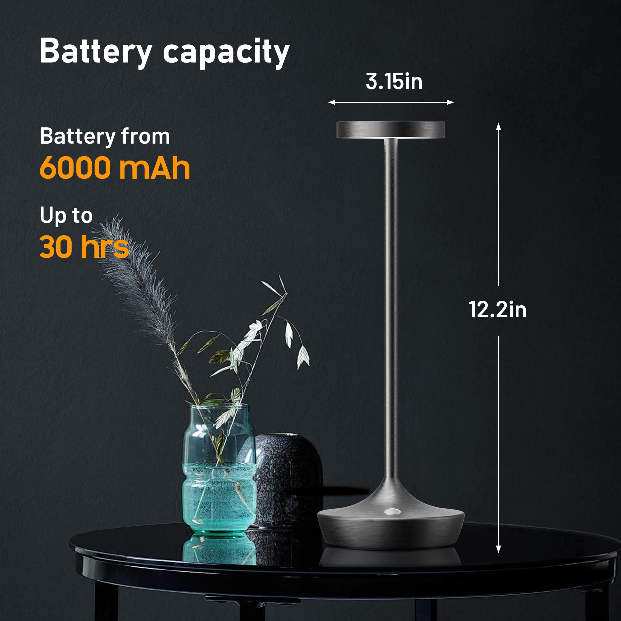 Willdoak Cordless Outdoor Table Lamps - Rechargeable Led Touch Dimmable Waterproof (2 Grey)