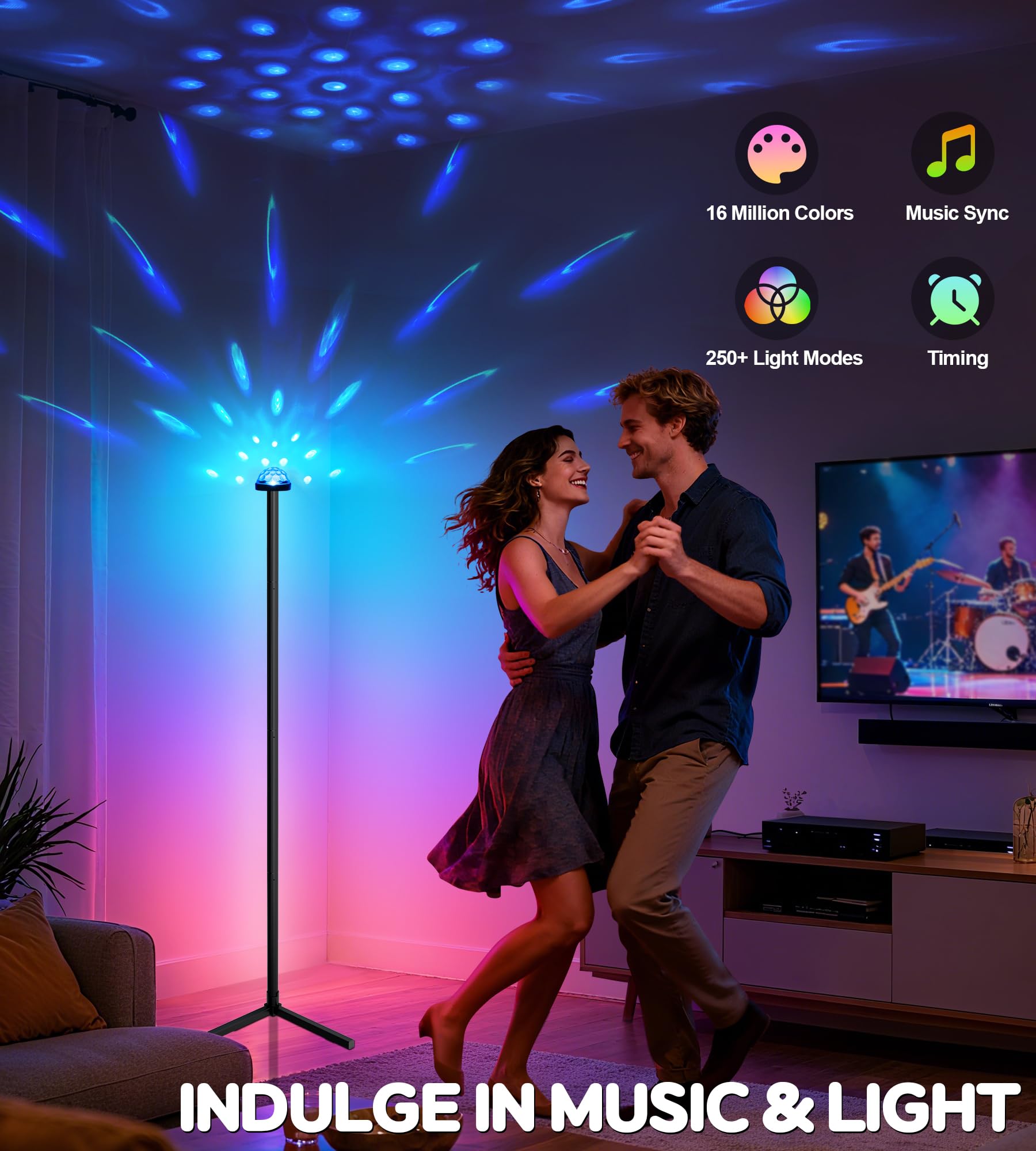 Lansuper Uplighter Corner Floor Lamp  Smart Rgb Led Corner Floor Lamp Modern Projector Floor Lamp With App & Remote Ambient Lighting Color Changing Standing Lamp With Music Sync For Living Room