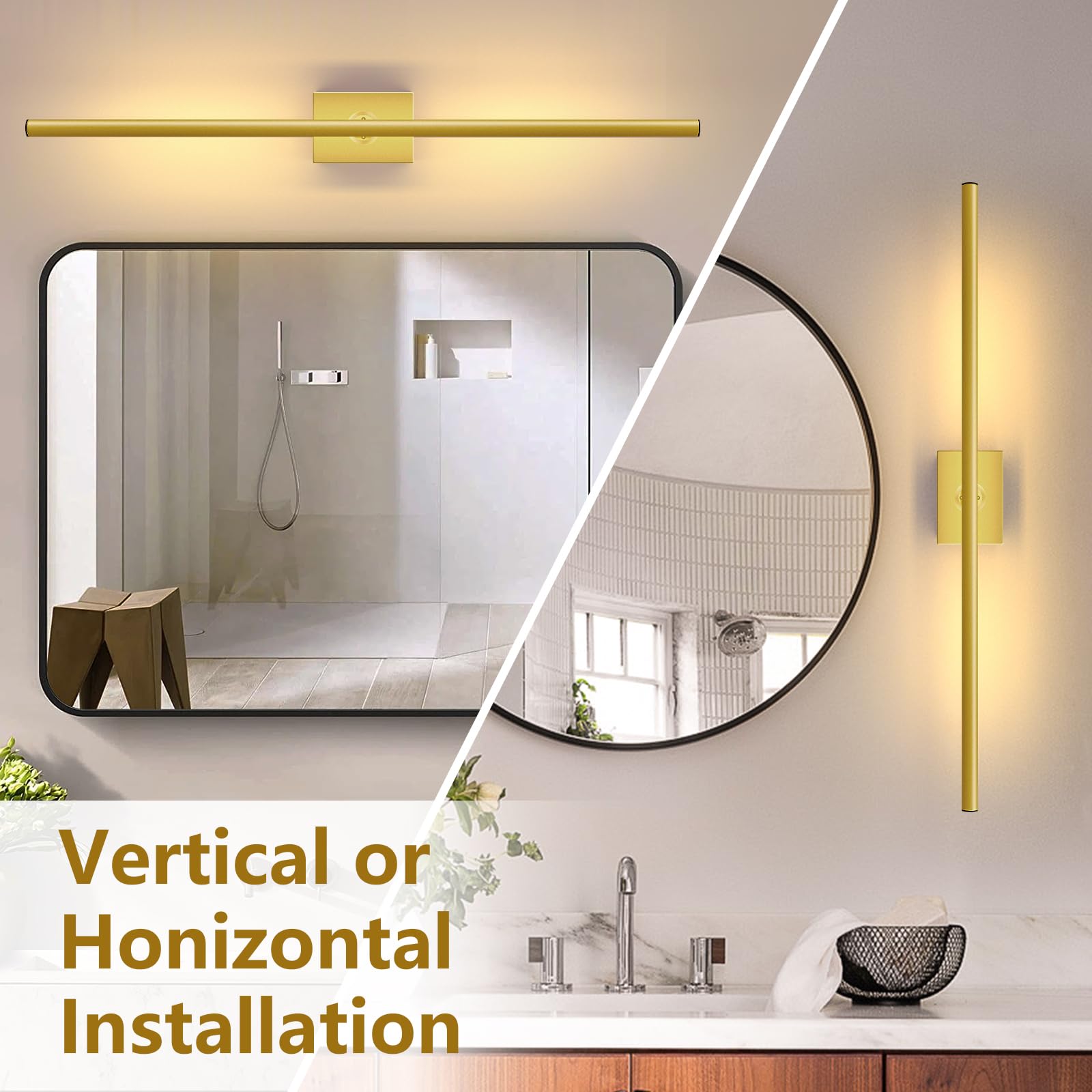 YINDUZ Gold Battery Operated Wall Sconce Set of 2, Dimmable, Remote Control, 31.5 Inch, Modern Design, Model DZG101