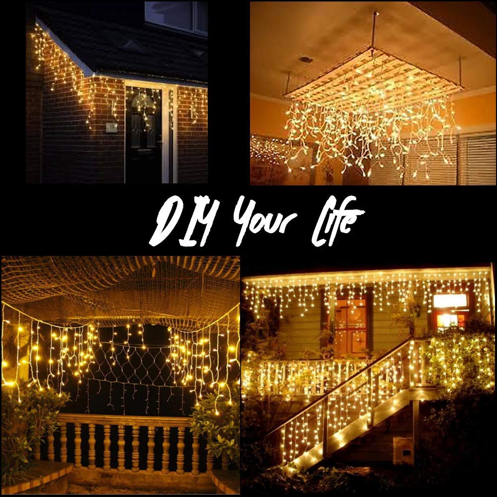 Toodour Christmas Icicle Lights, 360 LED 29.5ft, 8 Modes, Warm White, Model LED08230360, Outdoor Fairy Twinkle String Lights