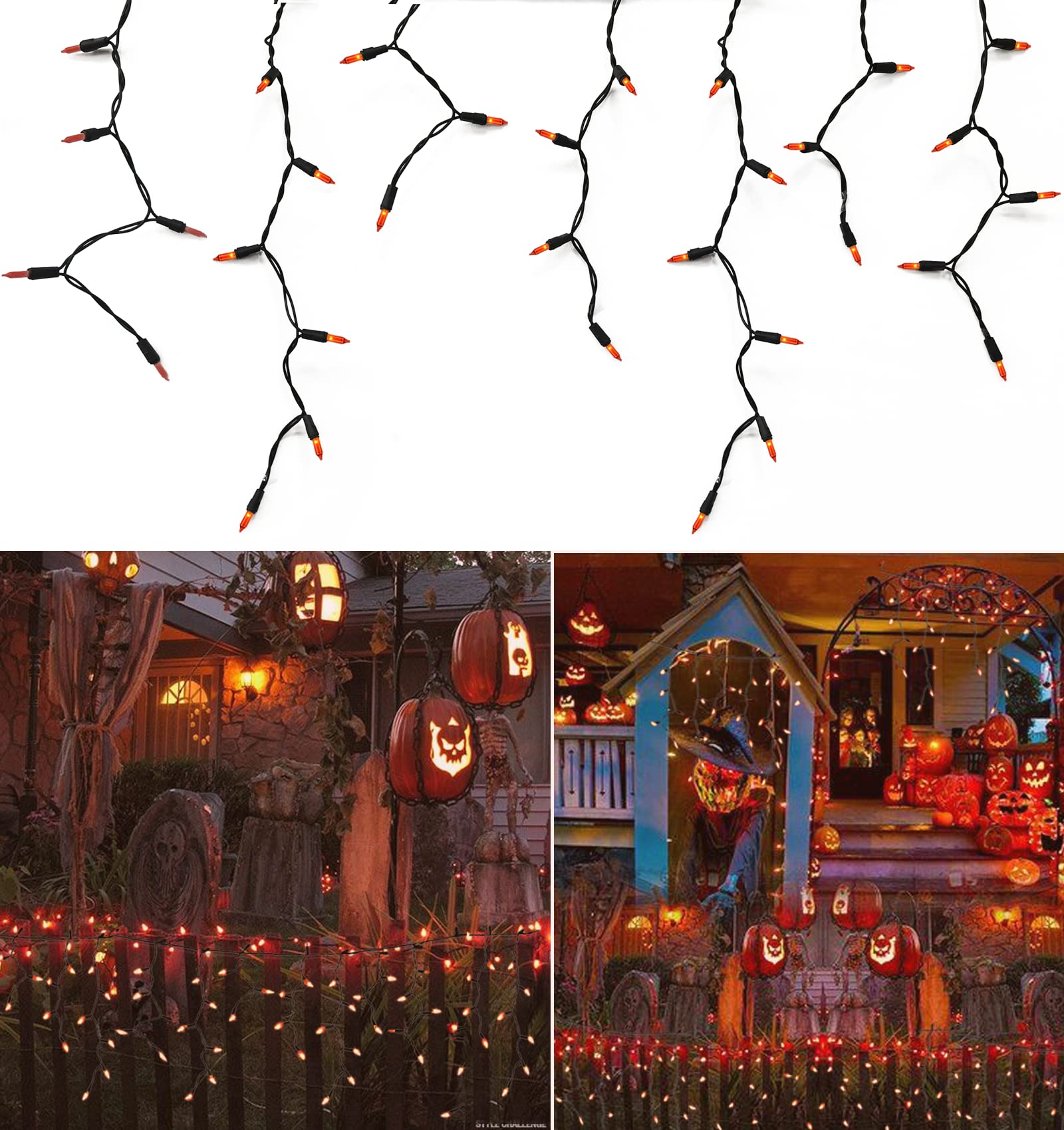 Dotwayaw Halloween Icicle Lights 8.5 Ft 150 Orange Lights Outdoor Halloween Decorations Outdoor Orange Halloween Lights…