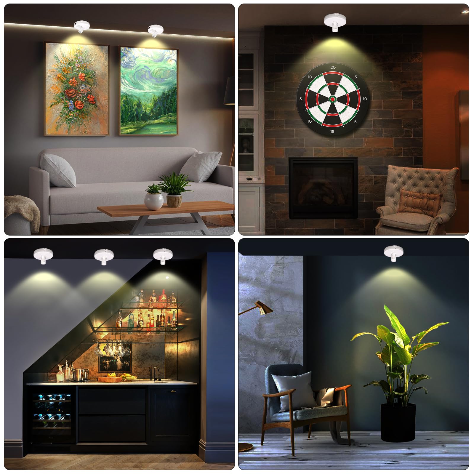 Wireless Spotlight Battery Operated, Picture Light With Remote, Led Accent Spot Light For Indoor Plant Tree, Display Puck Lights, Stick Uplighting For Painting Dartboard Wall Decor Artwork Photo
