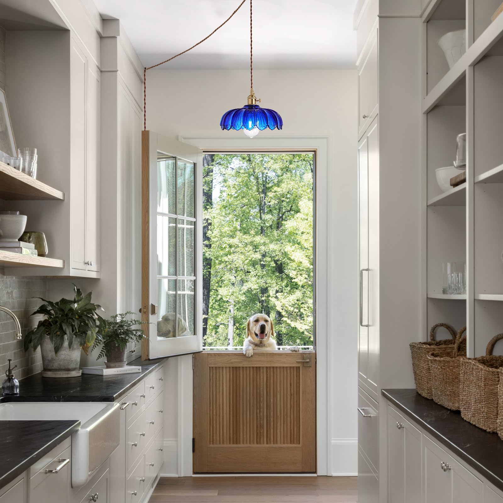 Xzhgcee Plug In Pendant Light: Hanging Light Plug In Fixture Bule Glass Hanging Lamp  Pendant Lighting For Kitchen Island  Bedroom  Dining Room  Living Room  E26 No Bulb