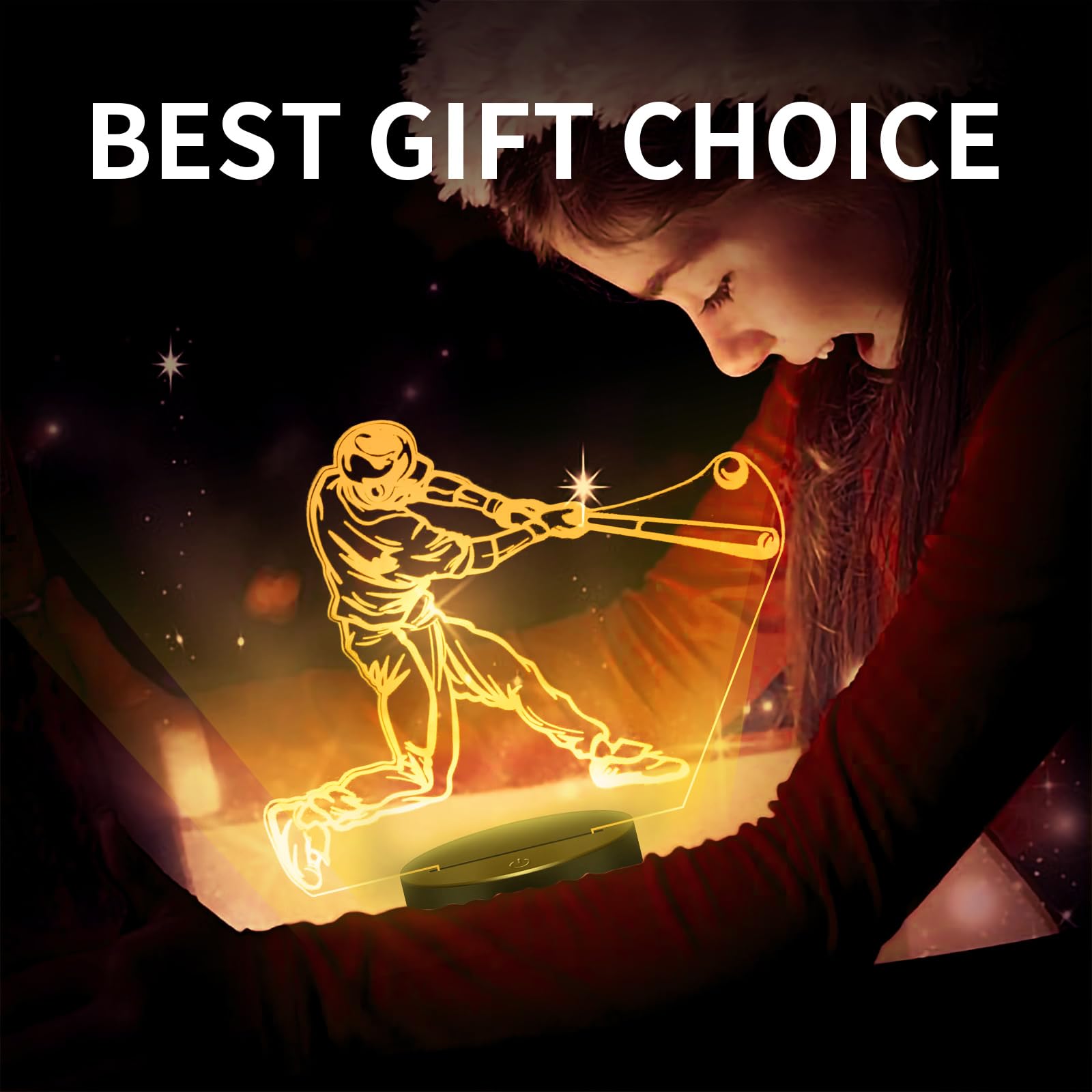 Bassi Gifts 3D Night Light,16 Colors Changing Touch/Remote Contro, Baseball 3D Illusion Lamp, Birthday Christmas Gifts For Boys