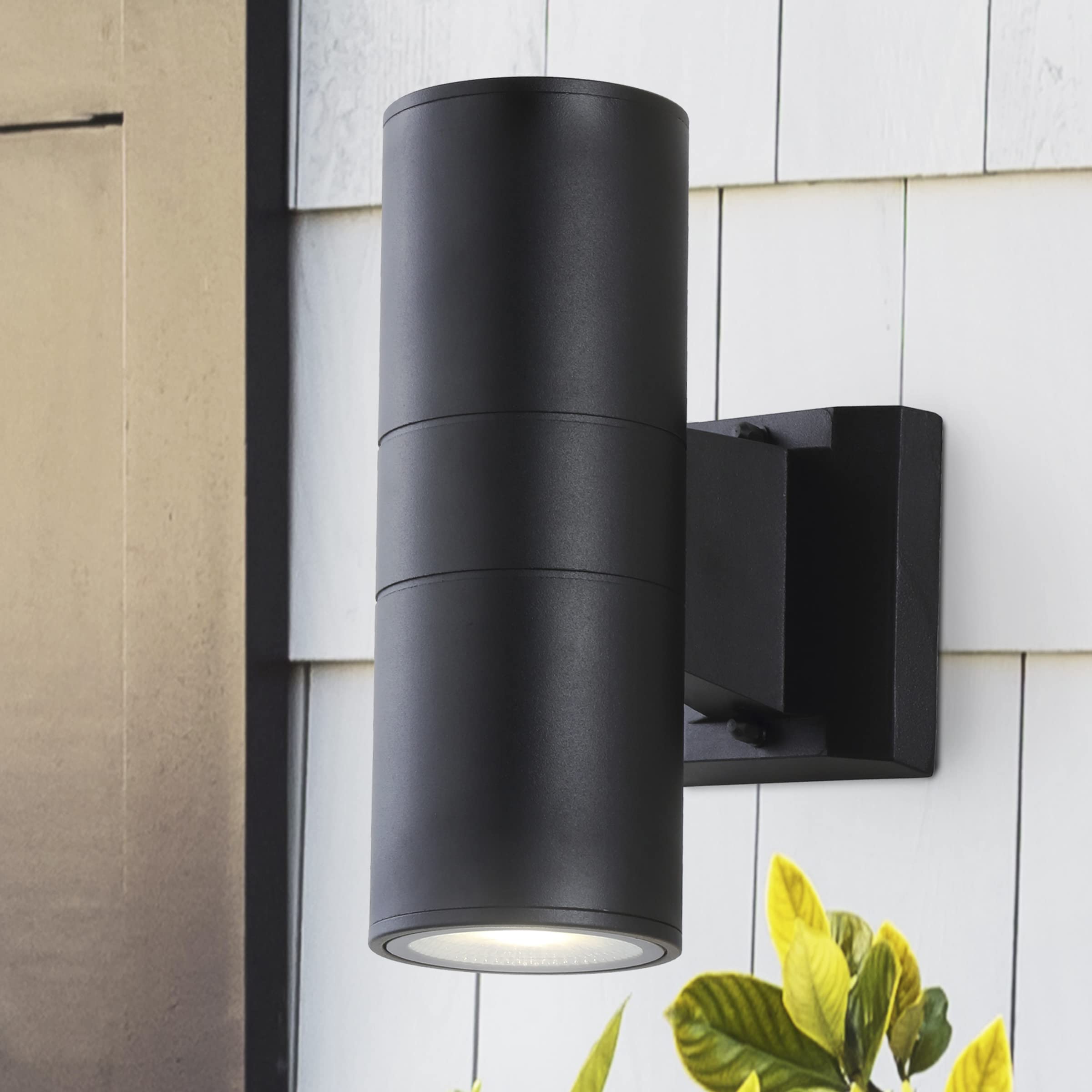 JONATHAN Y Outdoor Metal/Glass LED Sconce Uplight, 6in Contemporary, Black, Model JYL7445A, Bulbs Included