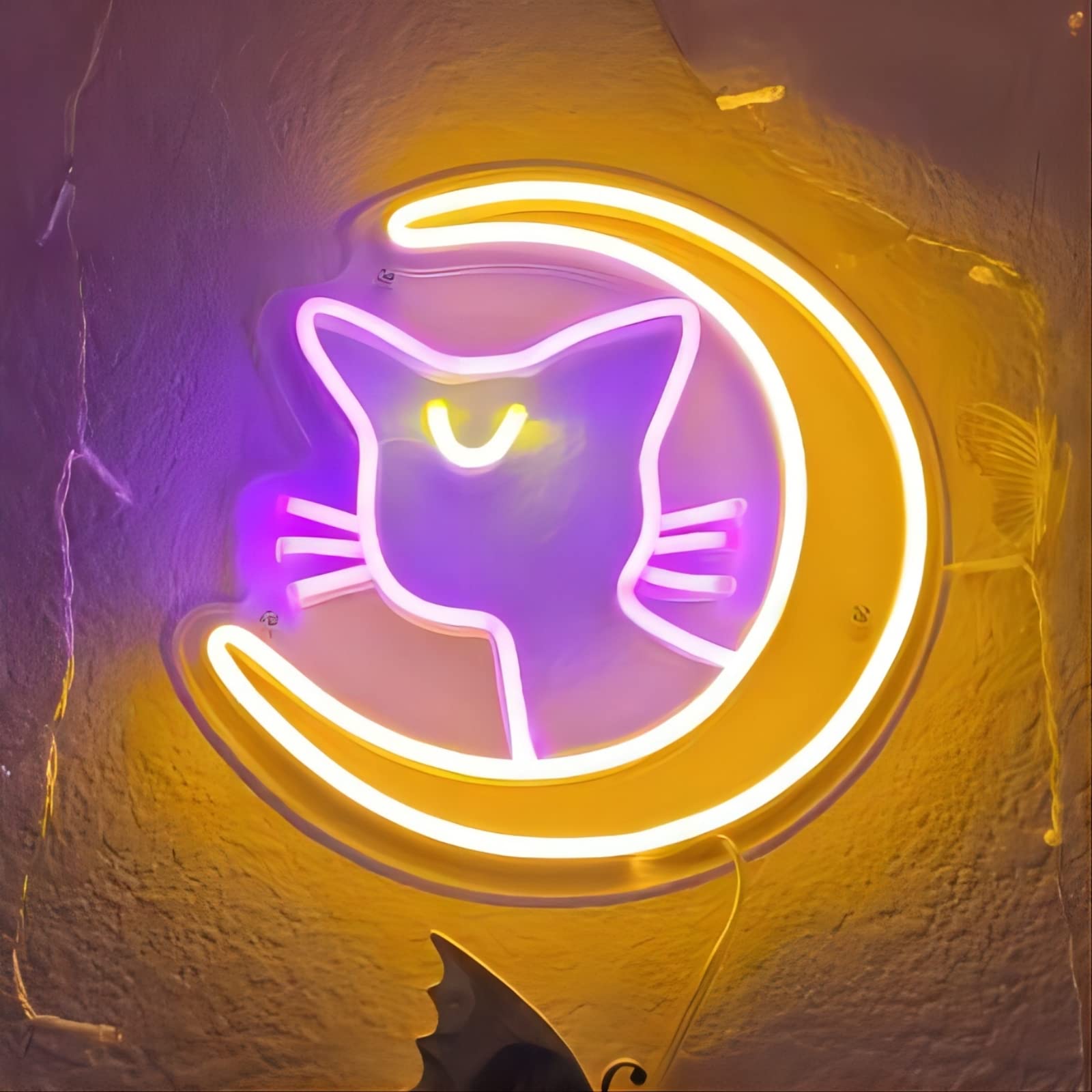 MiMaik LED Neon Sign - Japanese Anime Luna Cat Light, Dimmable, 10inx9.8in, Pink Kawaii Decor for Bedroom, Game Room, Birthday Party
