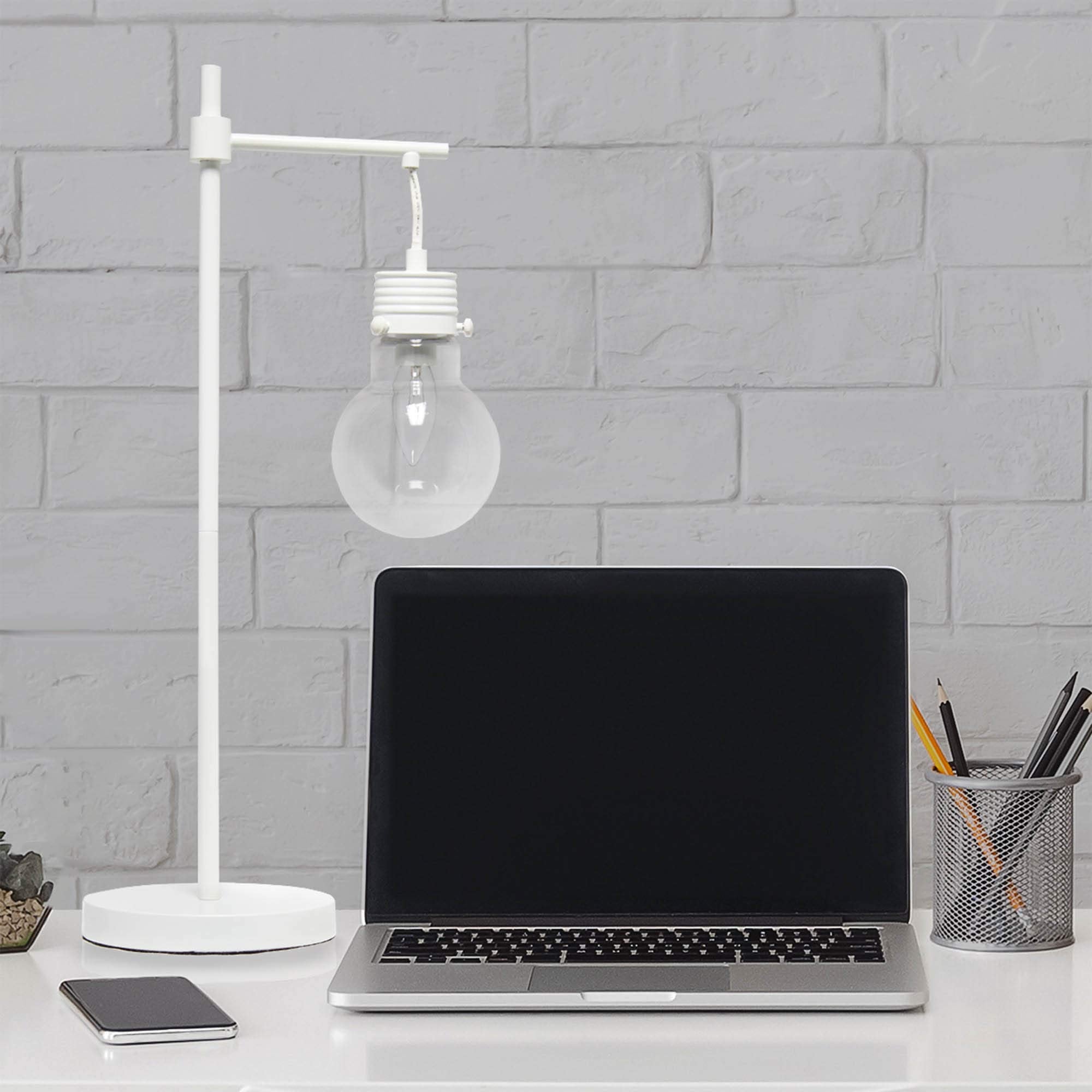 LALIA HOME Beacon Table Lamp - White Matte, Clear Glass Shade, 11.25inL x 7inW x 24inH, Model LHT-5027