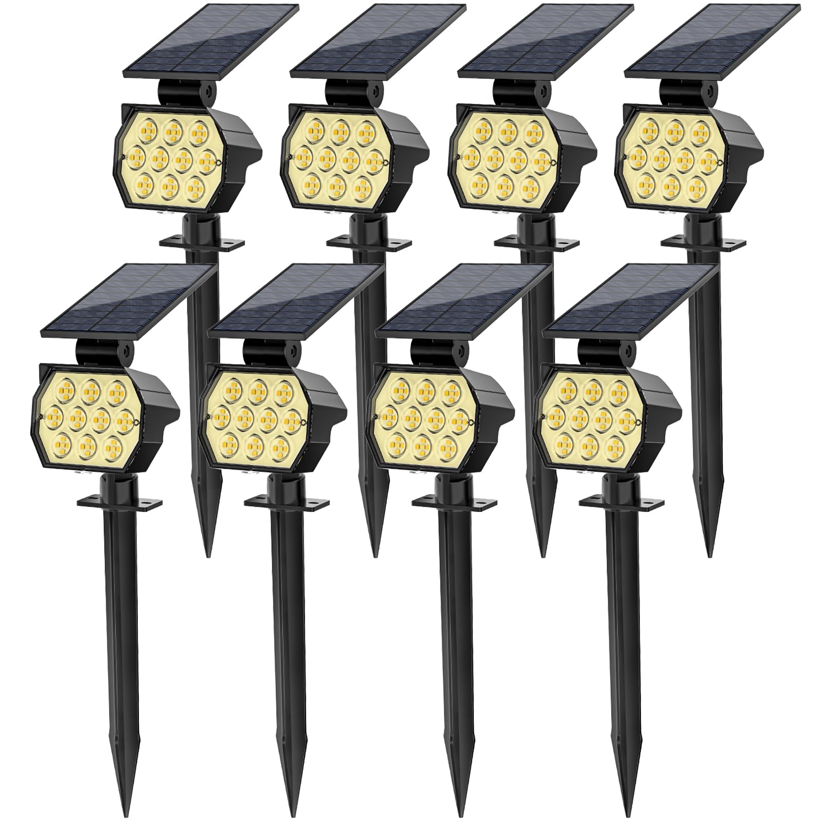 Flaow Solar Spot Lights Outdoor, 8 Pack 50Led Waterproof Ip67, Dusk-To-Dawn Garden Lighting