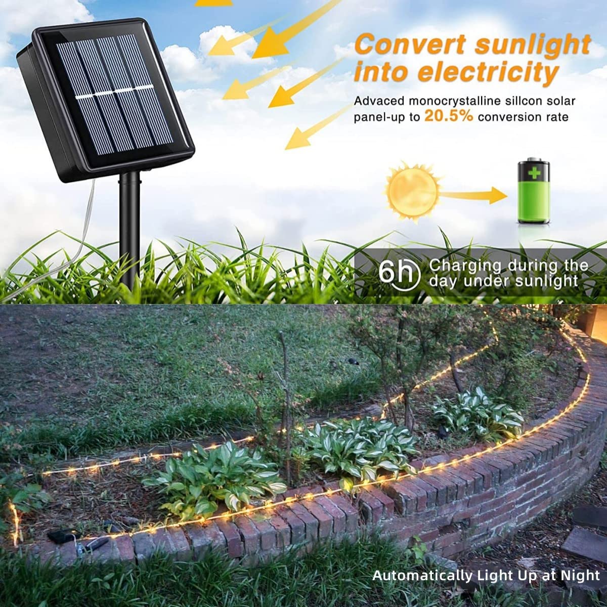 Yeguo 2 Packs Each 33Ft 100 Led Solar Rope Lights Outdoor Waterproof, Warm White String Lights For Outside, 8 Modes Fairy Lights