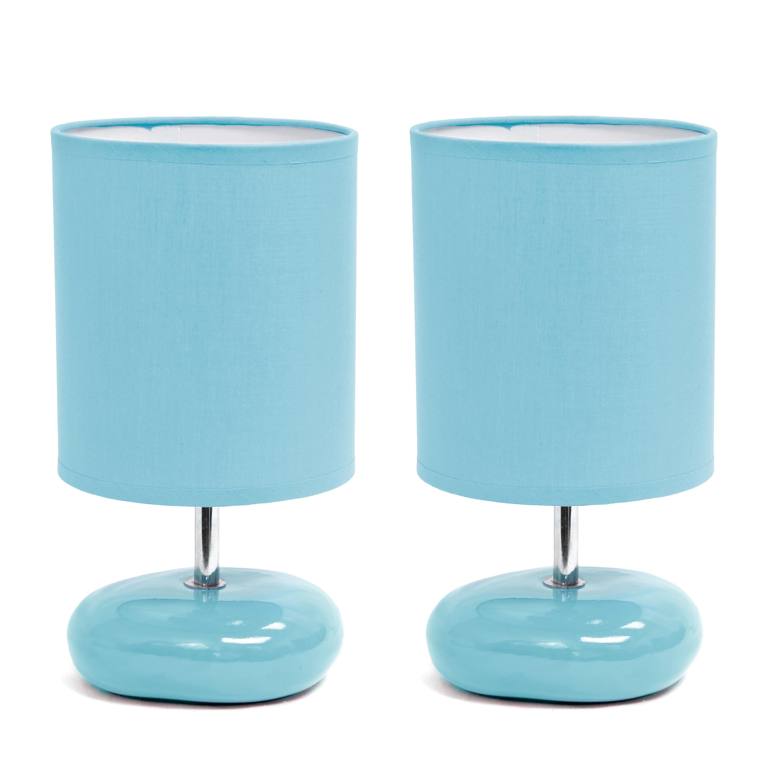Simple Designs LT1153-BLU-2PK Petite Circle Stone Table Lamp 2 Pack Set for Bedroom, Kids Room, Office, Living Room, Nursery, Reading Nook, Blue