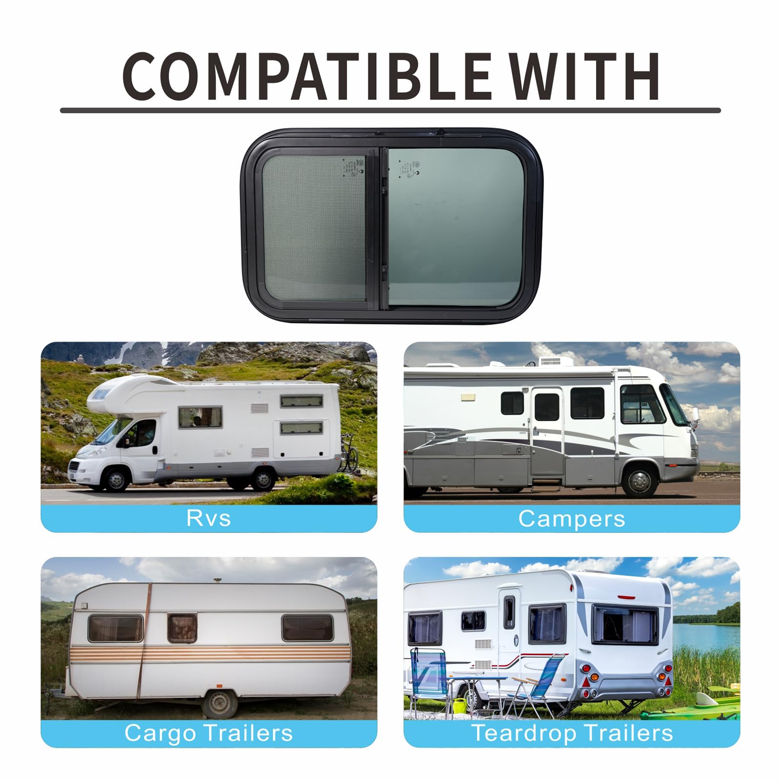 TZGP RV Window, 14 W X 22 H, Vertical Slide Teardrop Windows, RV Window Replacement, Trailer Window Complete Installation kit In