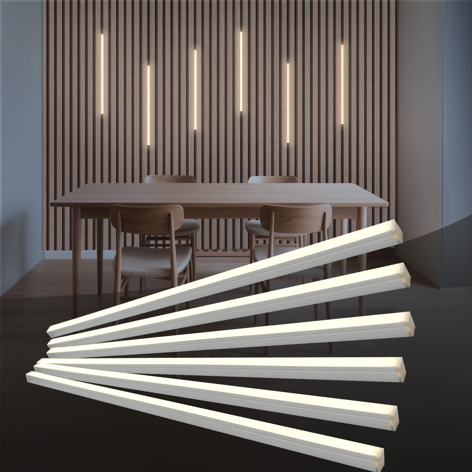 Hamrvl Wood Slat Wall Panels Led Recessed Lighting - Dc12V 6Pcs 16In Self-Adhesive Dimmable Wall Panel Lights With Touch Switch  4000K White Led Light For Acoustic Panels  Headboard  Cabinet Lighting