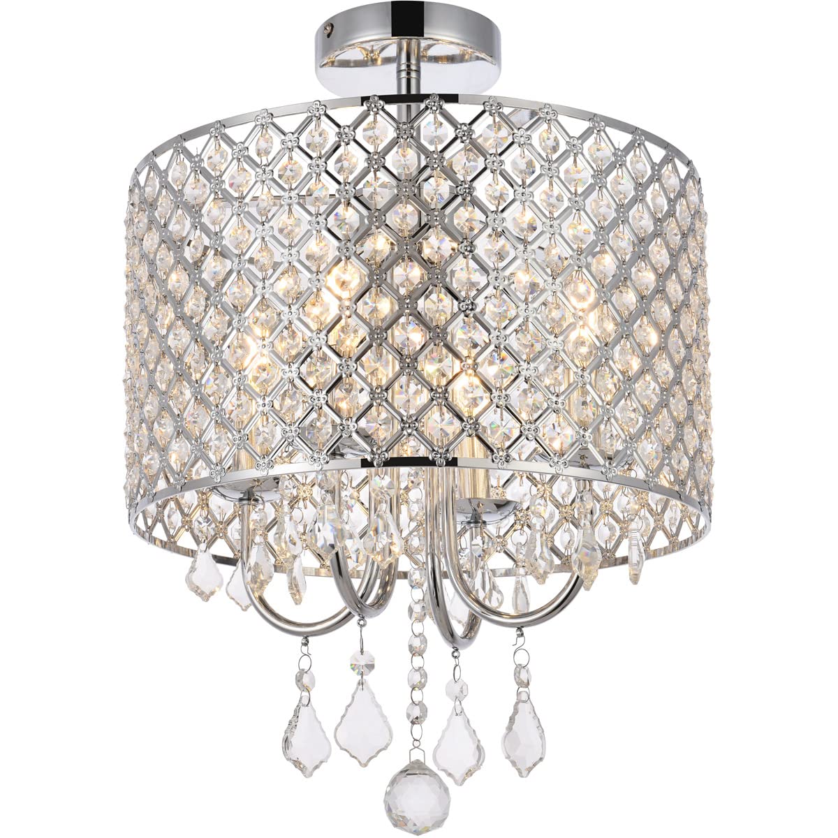 Living District Elise 4-Light Transitional Metal Flush Mount in Chrome Finish