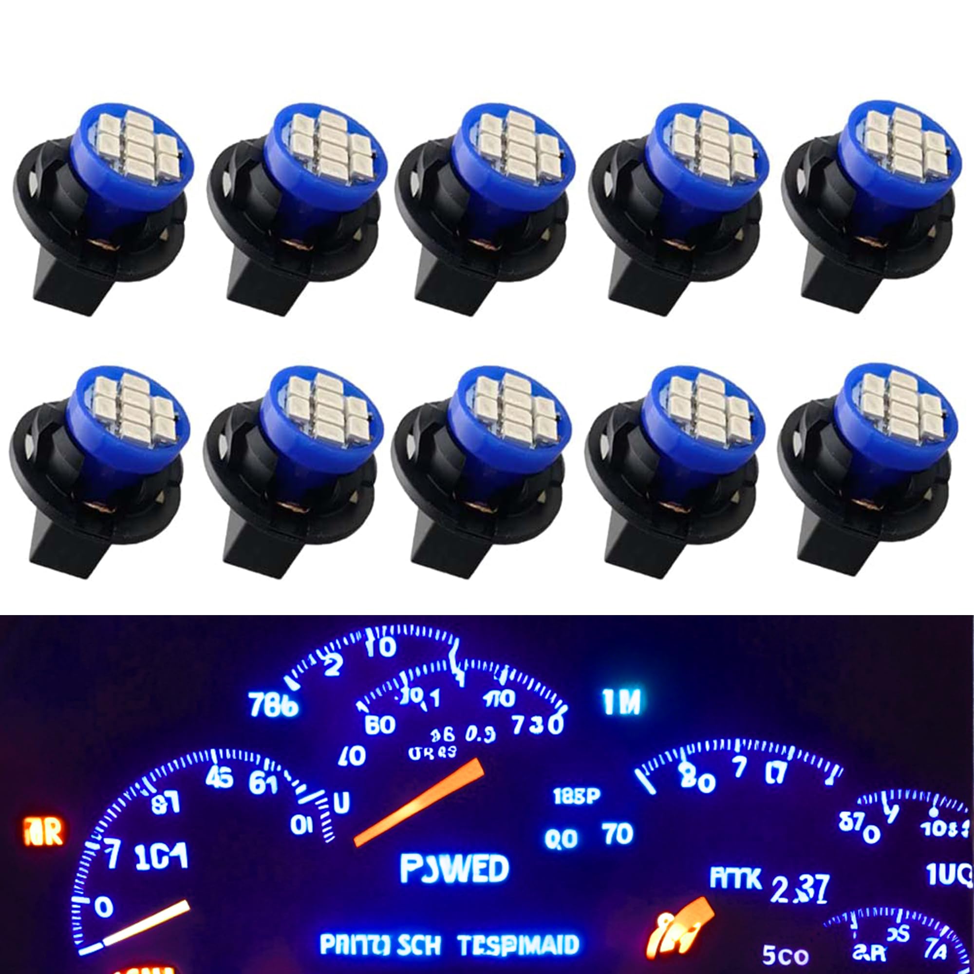 Winetis T10 194 168 Led Dash Instrument Light Bulbs Blue With Twist Lock Socket, Extremely Bright T10 Instrument Panel Gauge Clu
