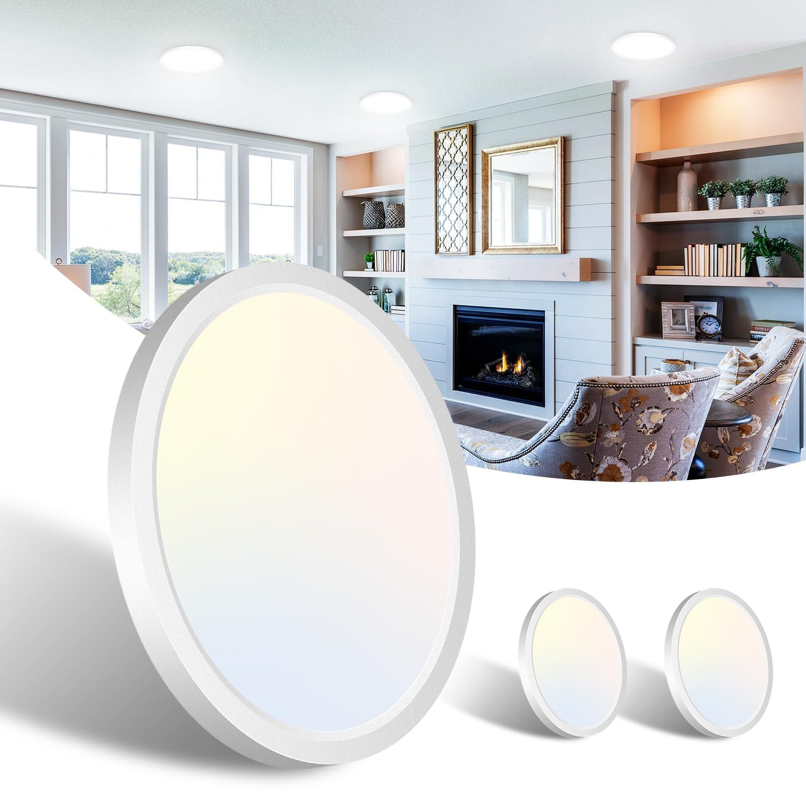 Libit 3-Pack 7 LED Ceiling Light Flush Mounts - 15W 1500LM  3000K/4000K/6500K Color Options  Thin Flat LED Lights for Bathroom  Hallway & Closet