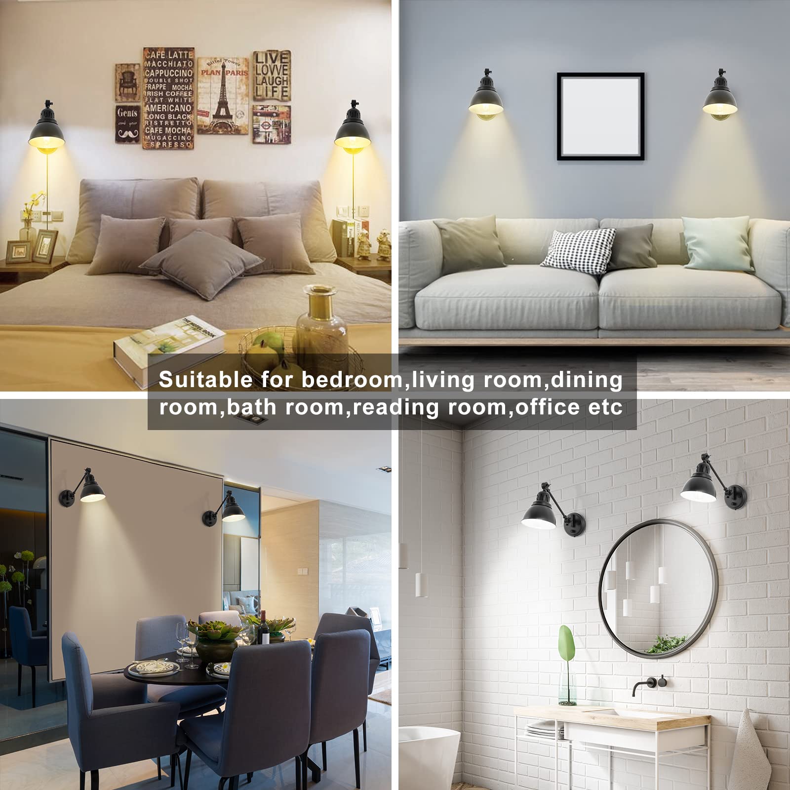 Goodate Black Remote Plug-In Wall Sconces, 2 Pack, Dimmable Led, Night Light & Timer